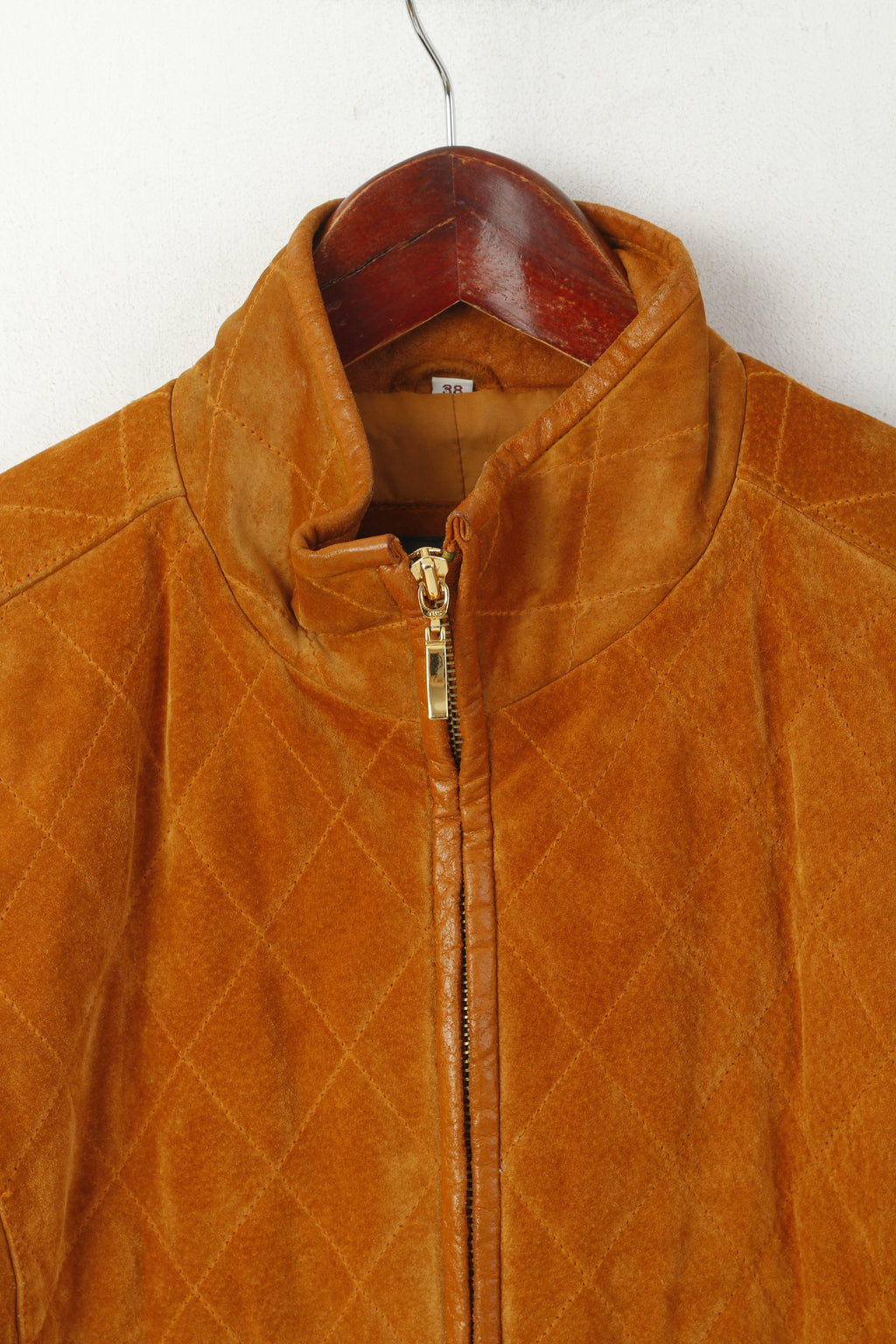 Leather Sound Wopmen 38 M Veste Camel Pig Daim Vintage Full Zip Épaulettes Top