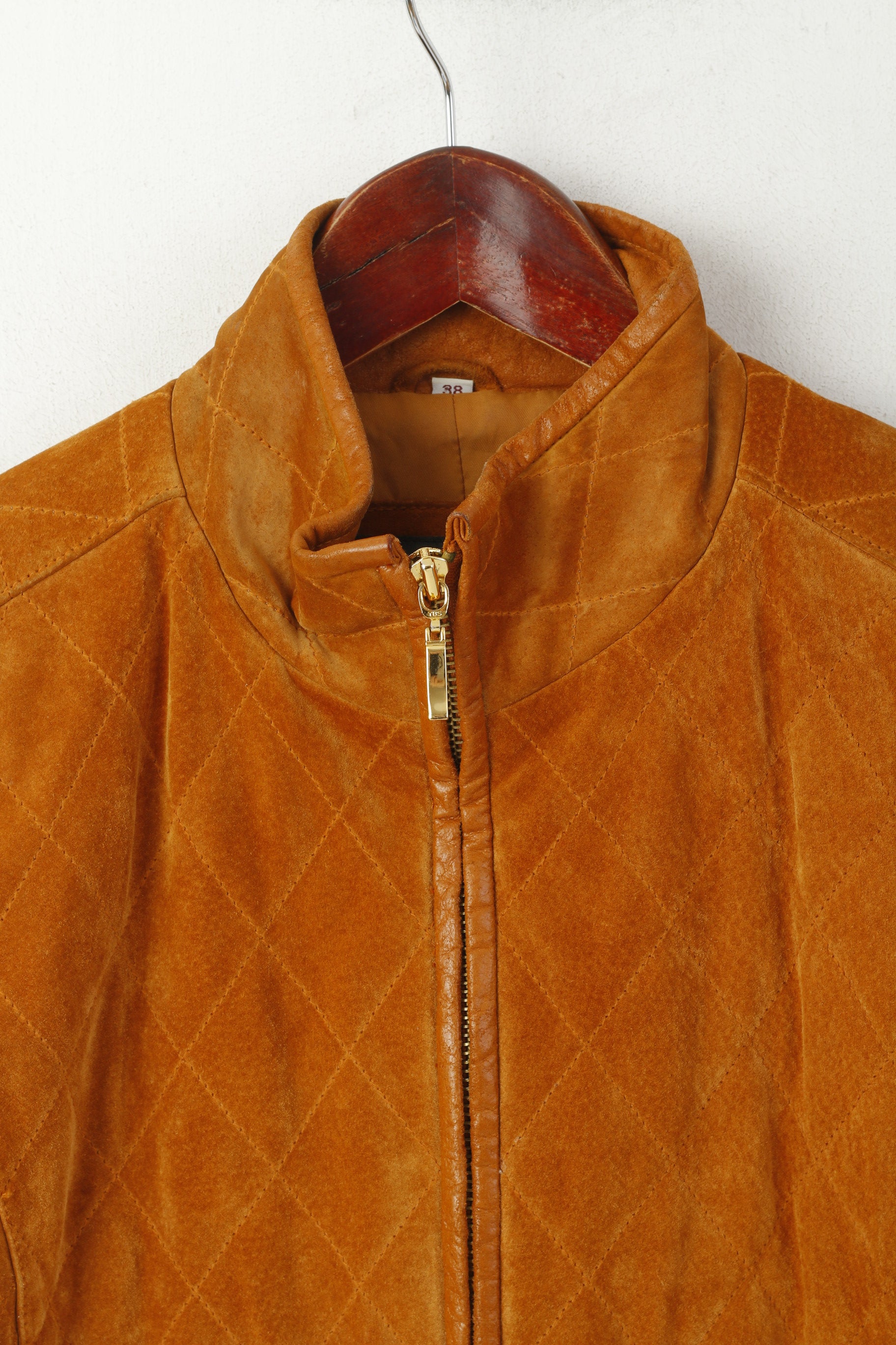 Leather Sound Wopmen 38 M Veste Camel Pig Daim Vintage Full Zip Épaulettes Top