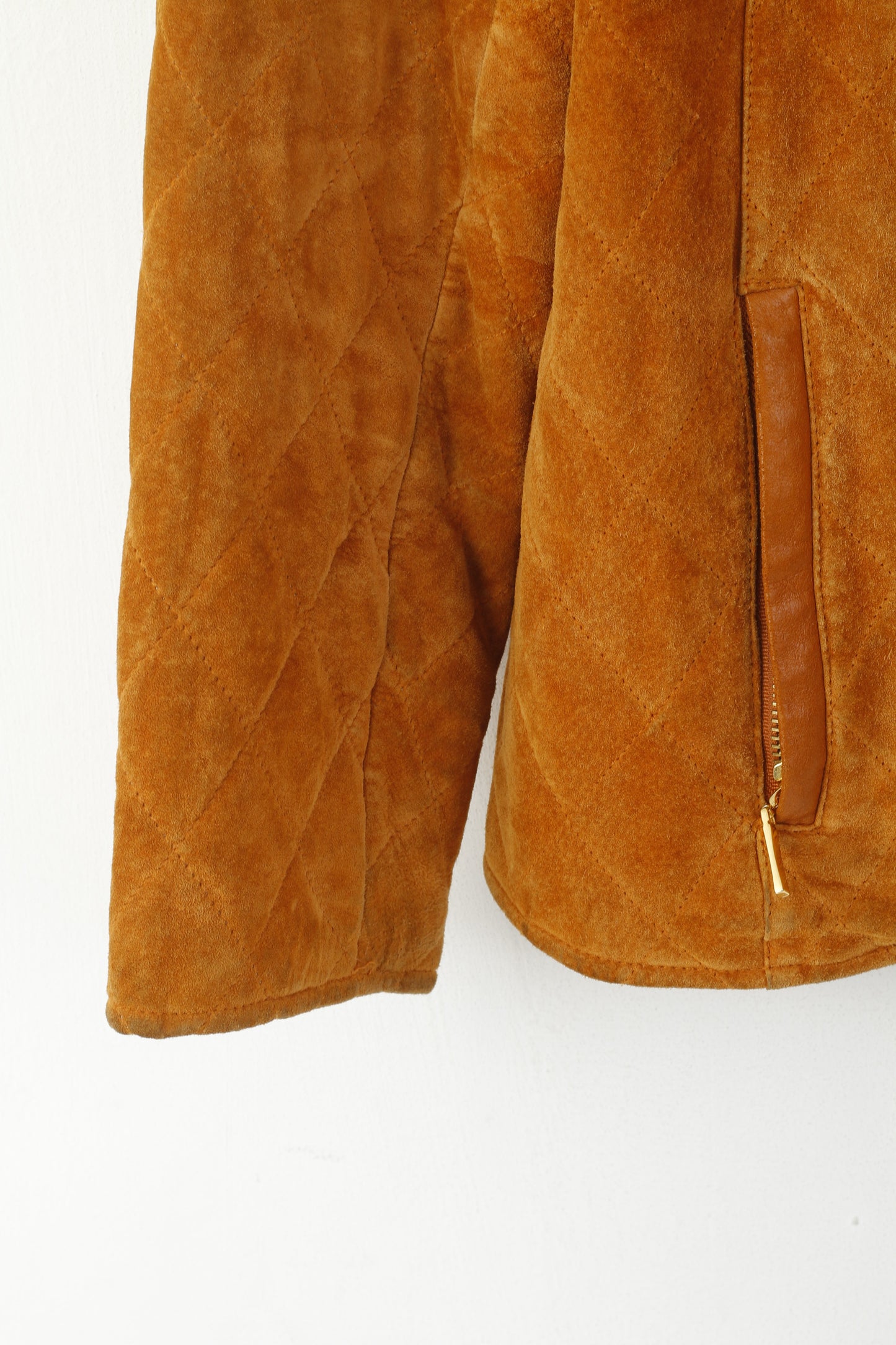 Leather Sound Wopmen 38 M Jacket Camel Pig Suede Vintage Full Zip Shoulder Pads Top