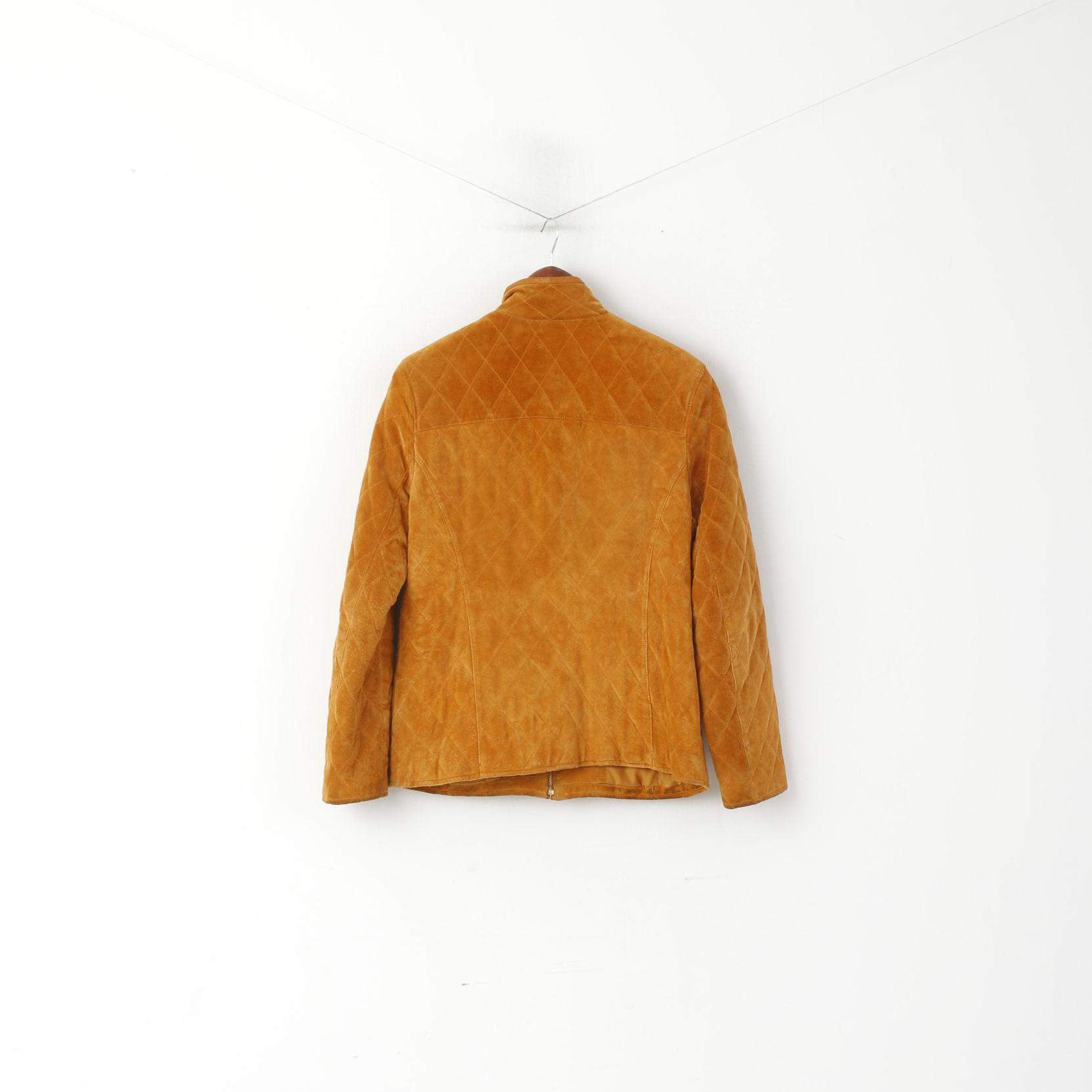 Leather Sound Wopmen 38 M Veste Camel Pig Daim Vintage Full Zip Épaulettes Top