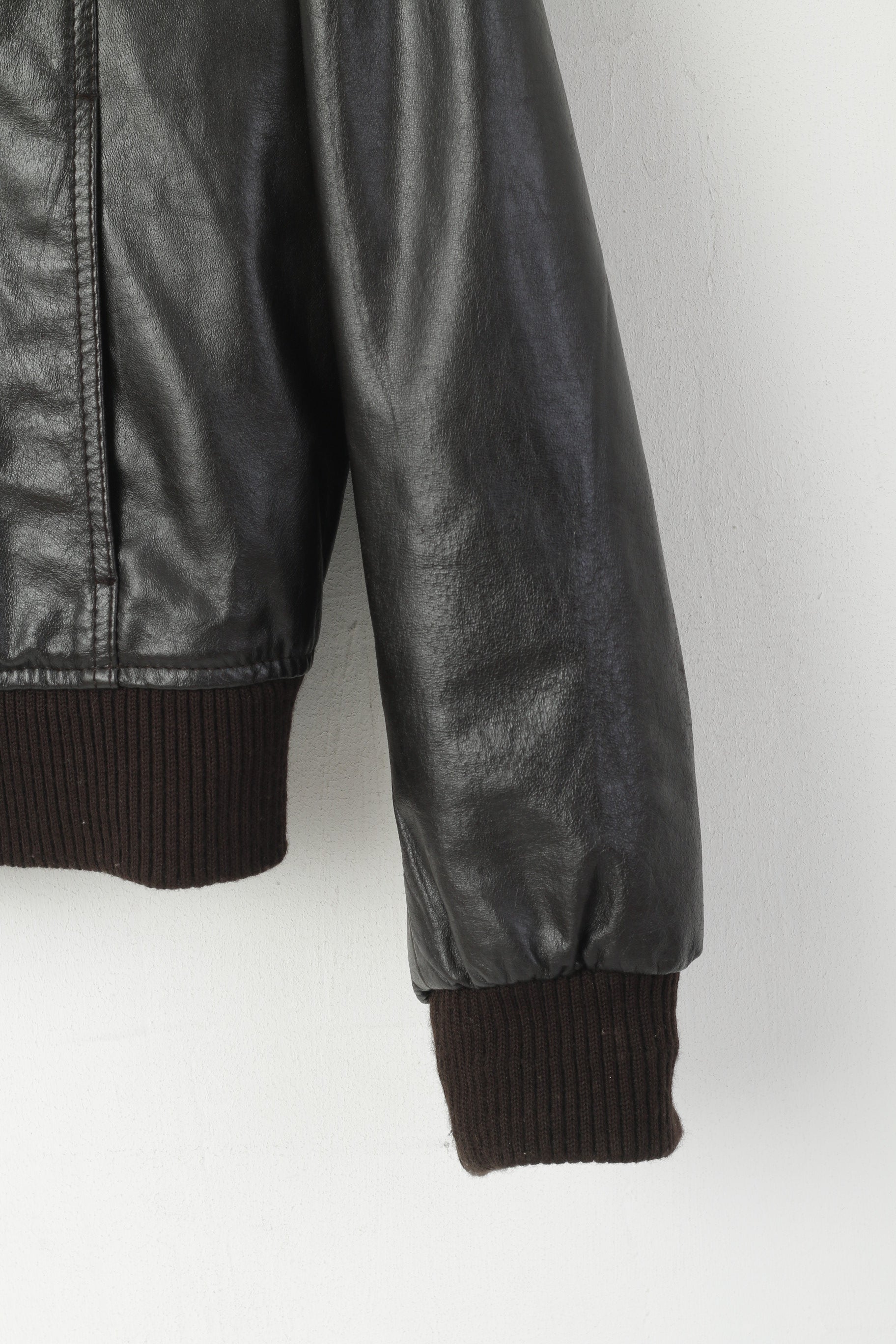 Oakwood Men L Jacket Dark Brown Leather Pilot Slim Full Zip Rock Bomber Biker Top