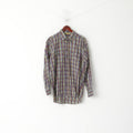 Camel Active Men L Casual Shirt Purple Check Cotton Long Sleeve Check Button Down Collar Top