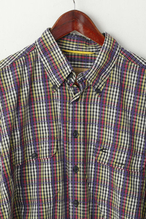 Camel Active Men L Chemise décontractée Violet à carreaux en coton à manches longues et col boutonné