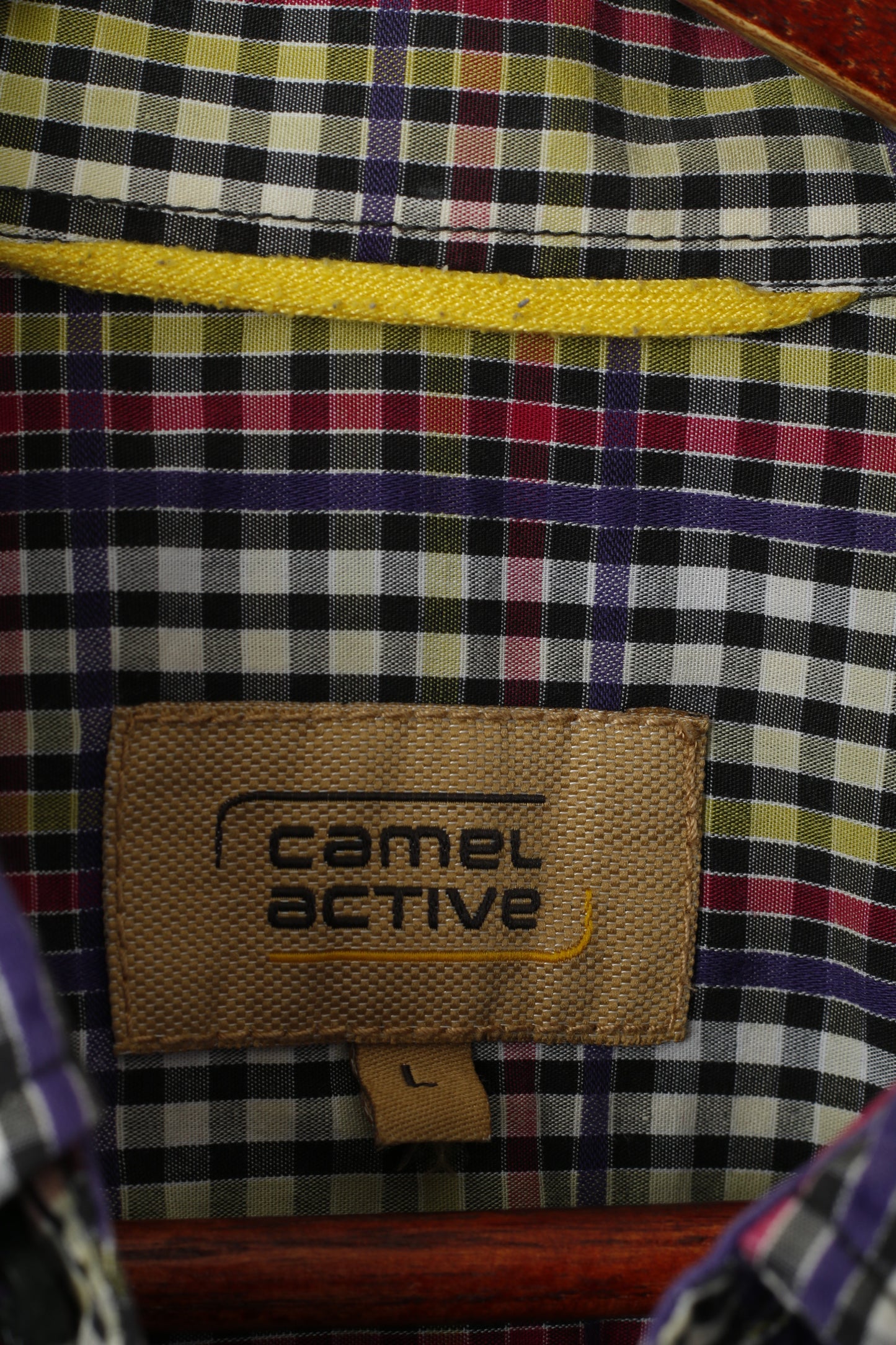 Camel Active Men L Casual Shirt Purple Check Cotton Long Sleeve Check Button Down Collar Top