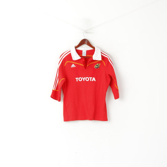 Polo Adidas da donna L rossa in cotone Munster Rugby Irlanda Sportswear Top