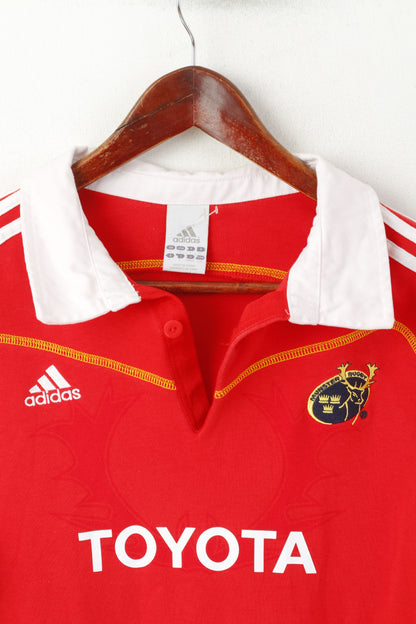 Adidas Women L Polo Shirt Red Cotton Munster Rugby Ireland Sportswear Top