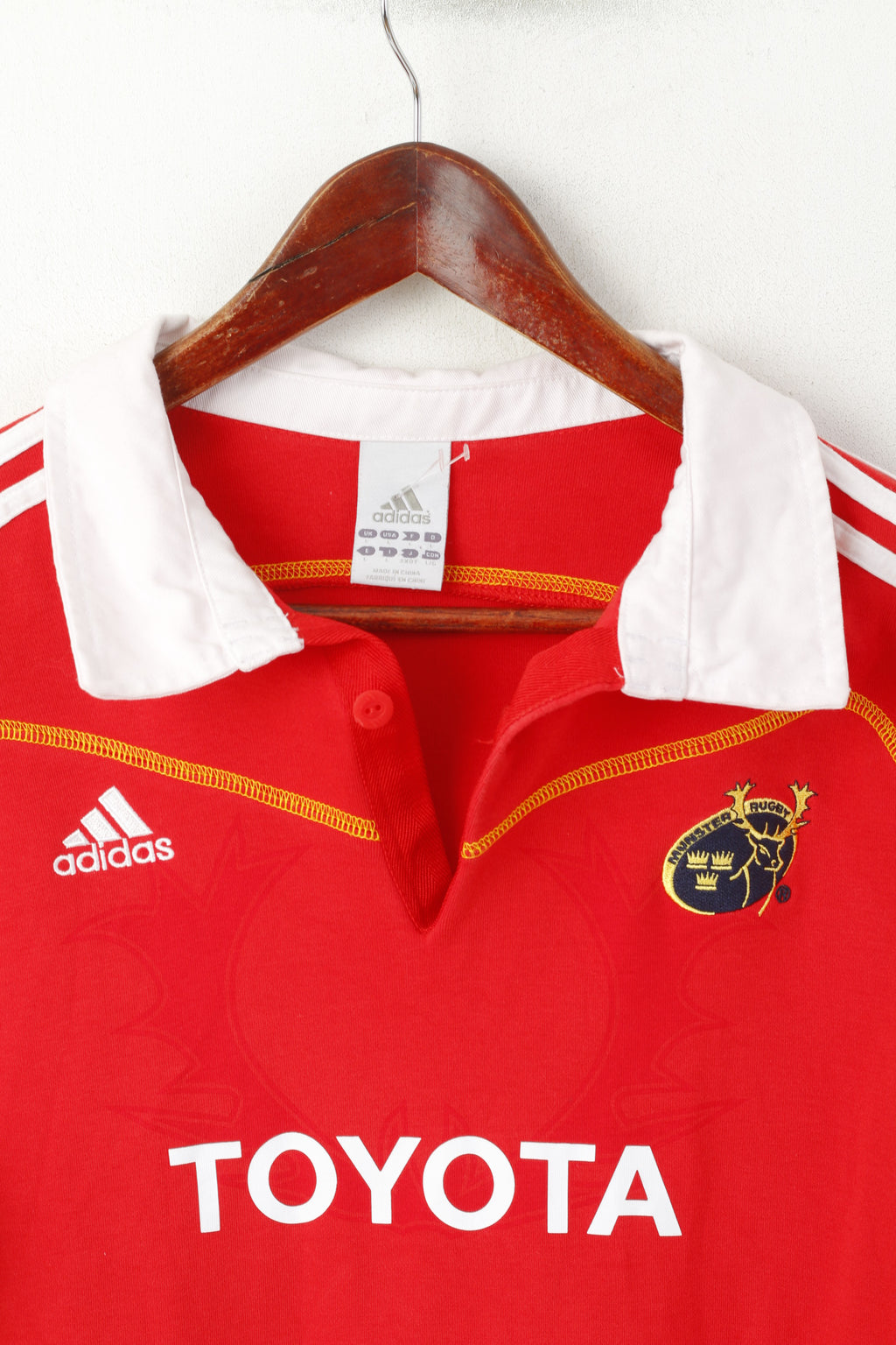 Polo Adidas da donna L rossa in cotone Munster Rugby Irlanda Sportswear Top
