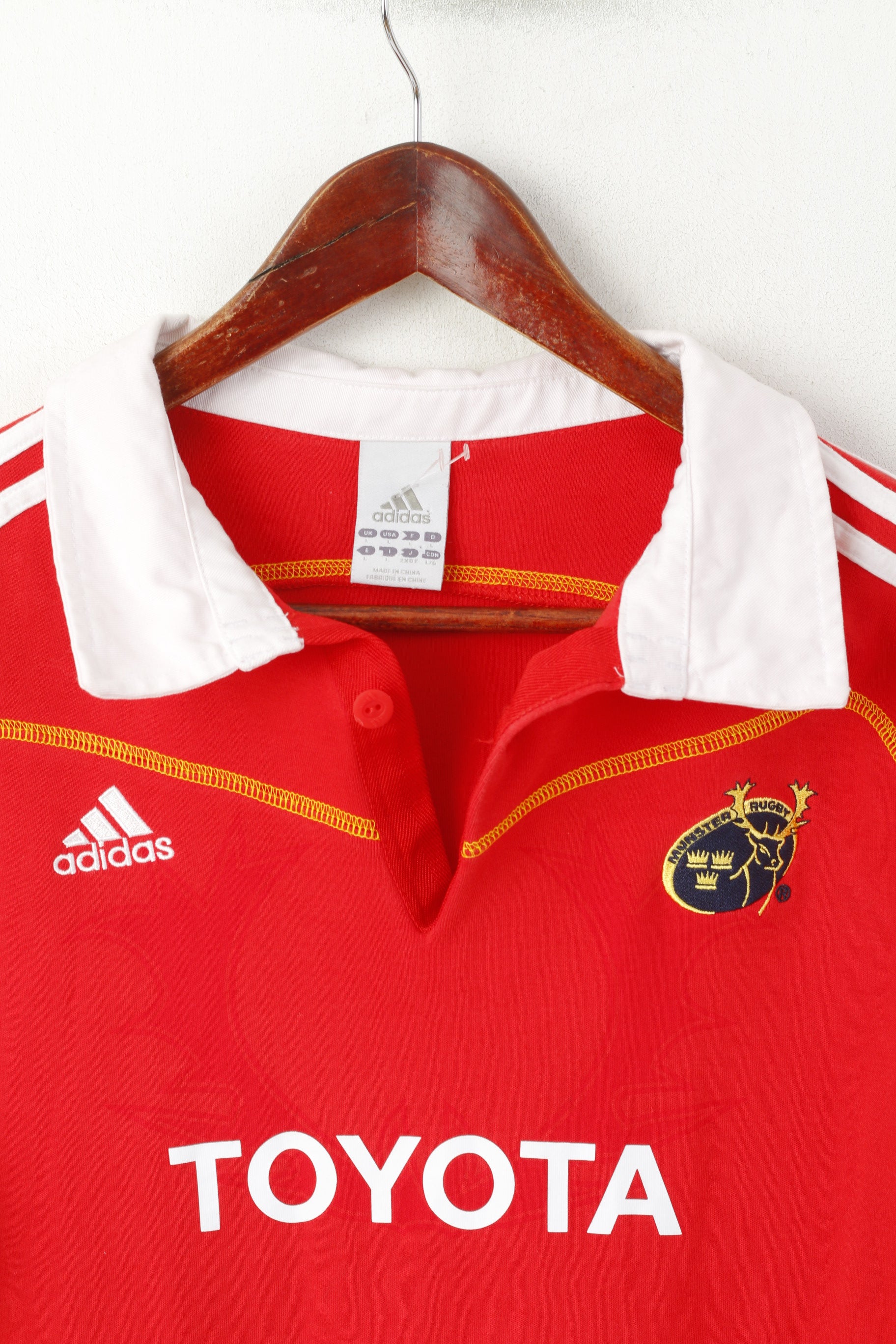 Polo Adidas da donna L rossa in cotone Munster Rugby Irlanda Sportswear Top