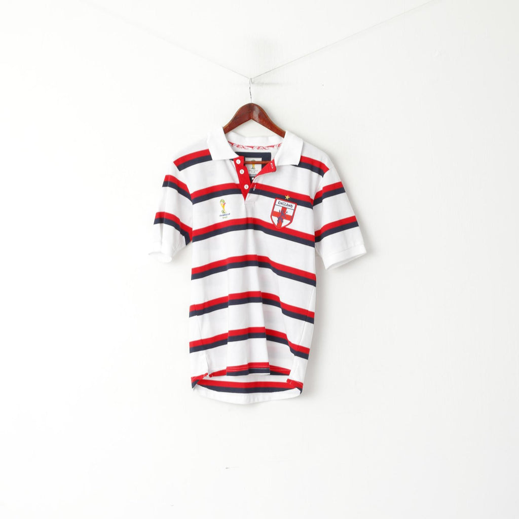 Fifa World Cup Brasil 2014 Men M Polo Shirt White Cotton Striped Sport Handball Top