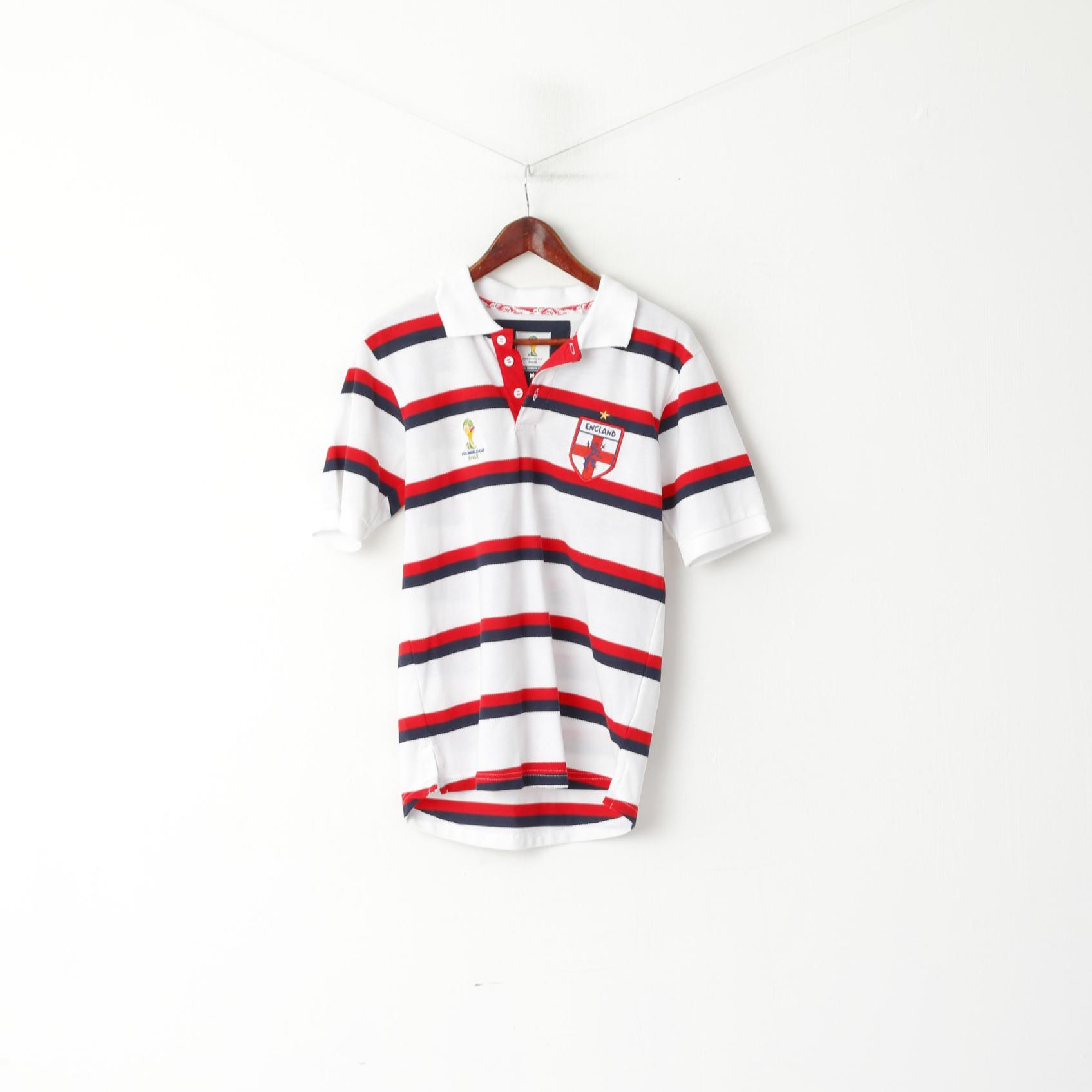 Fifa World Cup Brasil 2014 Polo da uomo M Polo sportiva da pallamano a righe in cotone bianco