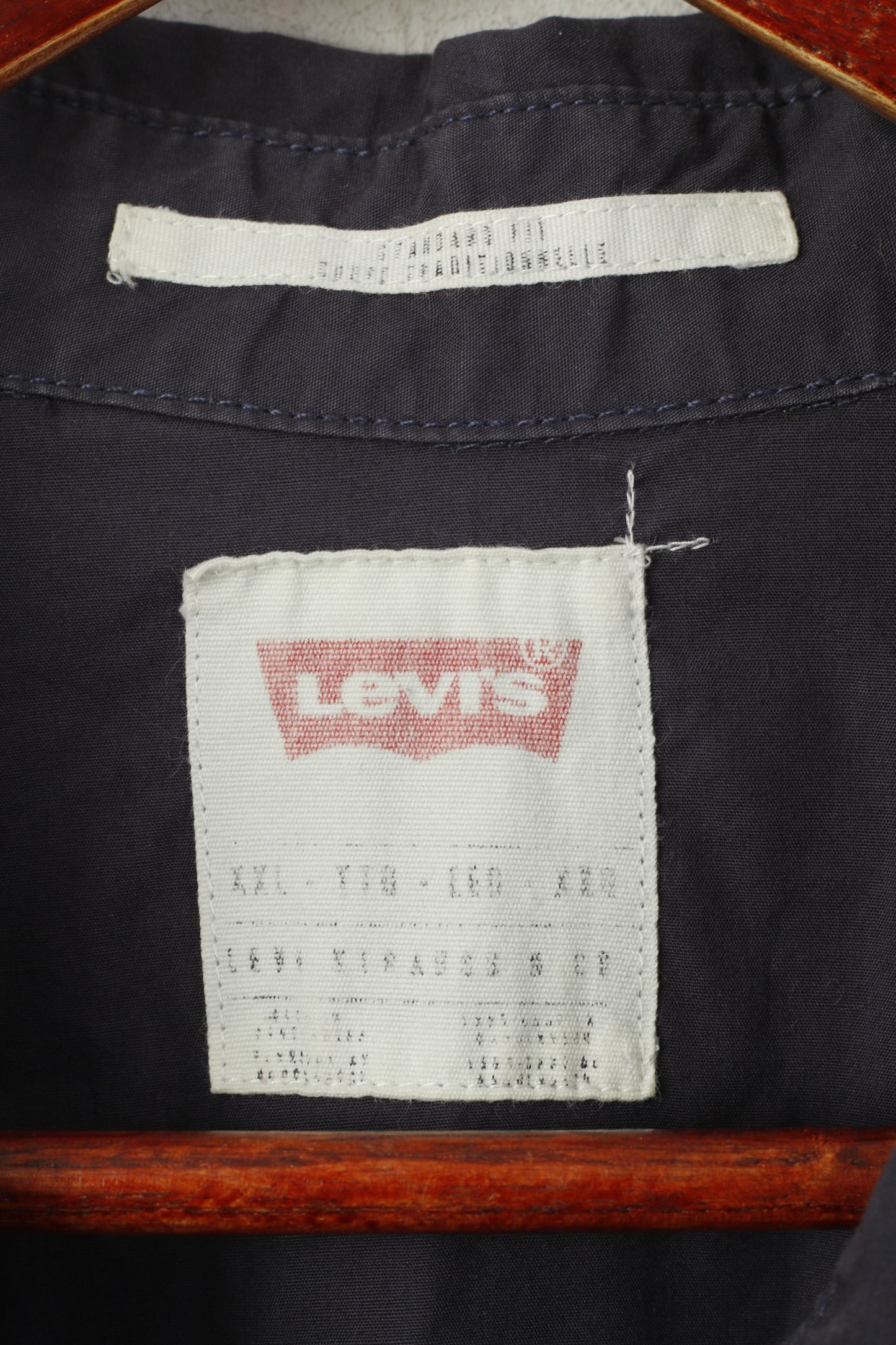 Levi's Men XXL Casual Shirt Navy Cotton Standard Fit Long Sleeve Plain Top