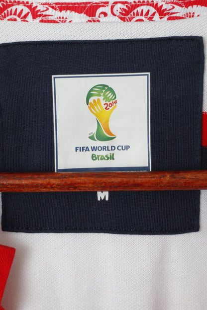 Fifa World Cup Brasil 2014 Men M Polo Shirt White Cotton Striped Sport Handball Top