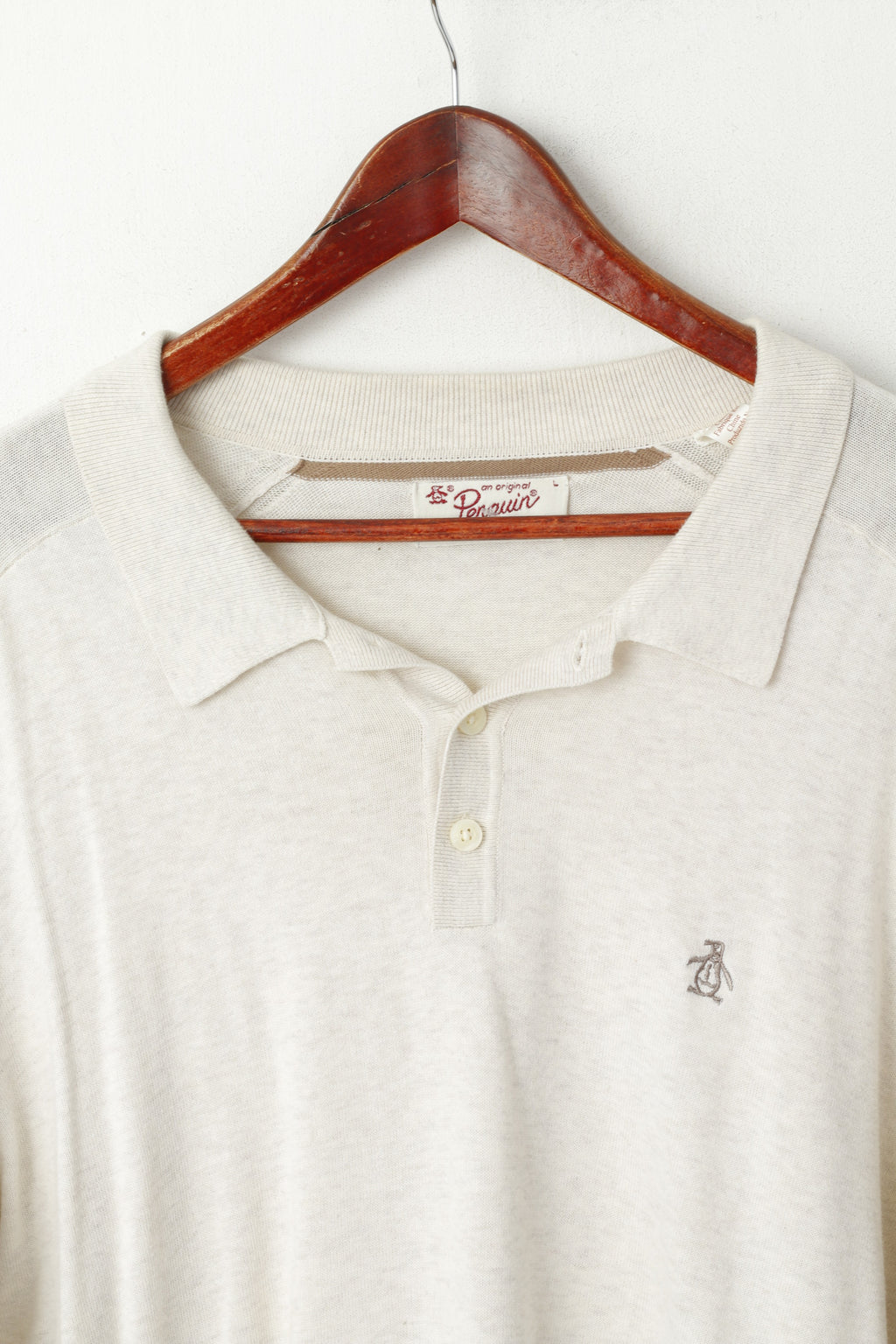 Penguin Men L Jumper Beige Cotton Polo NeckPullover Light Thin Sweater