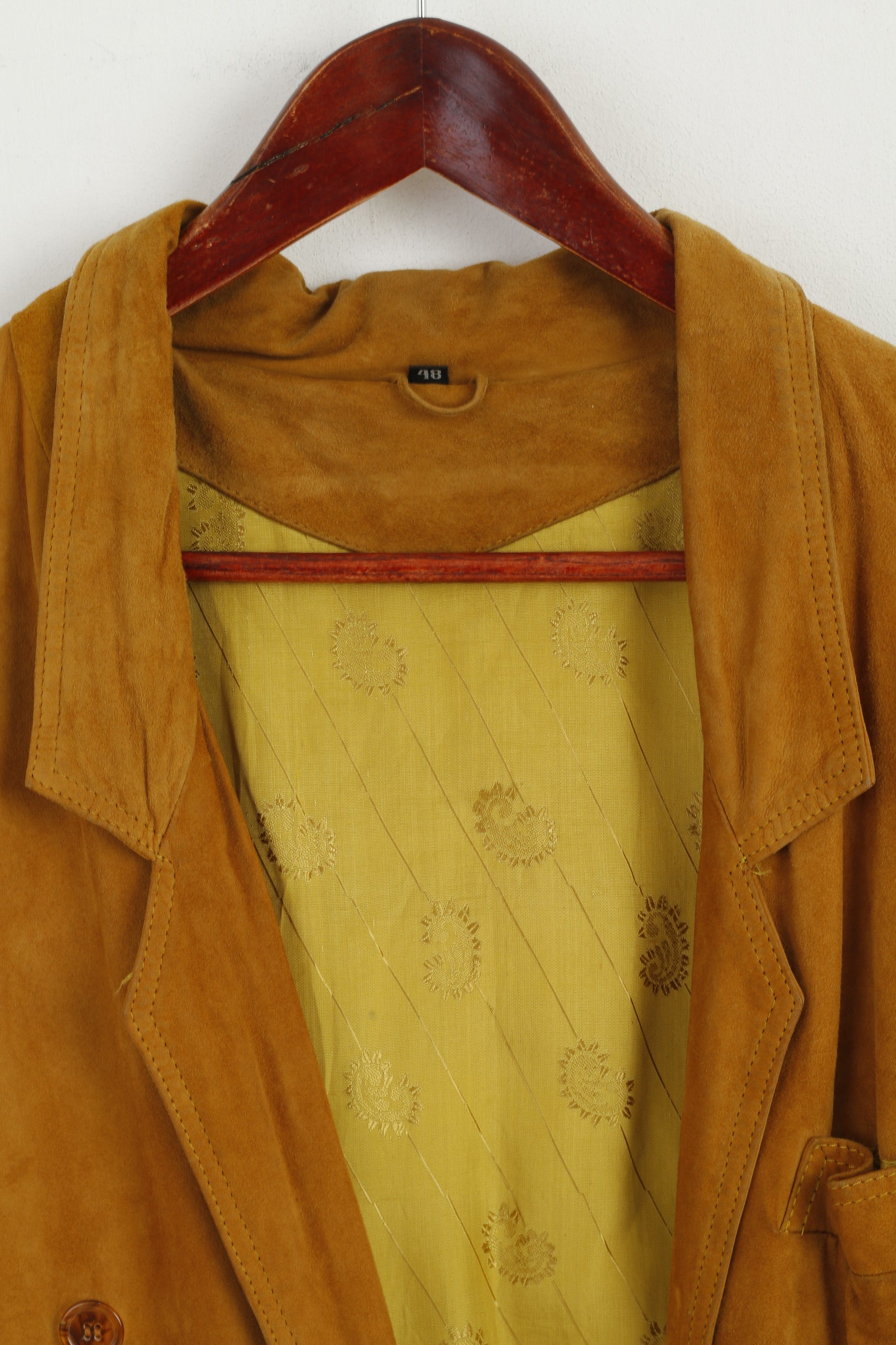 Vintage Femme 48 XXL Veste Moutarde 100% Cuir Suded Boutonné Haut Décontracté