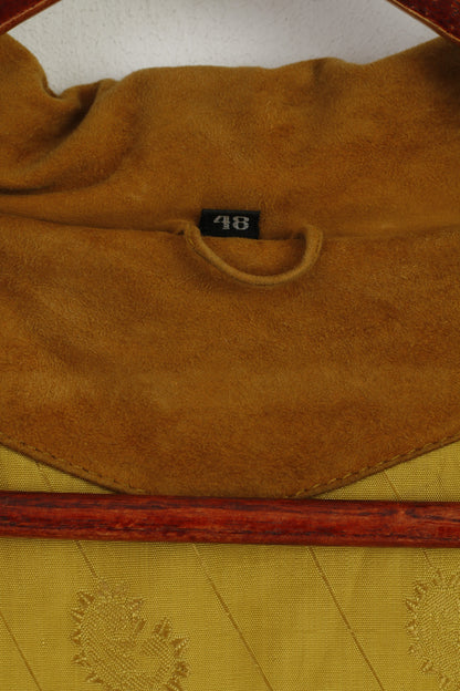 Giacca vintage da donna 48 XXL senape 100% pelle con bottoni e top casual con bottoni