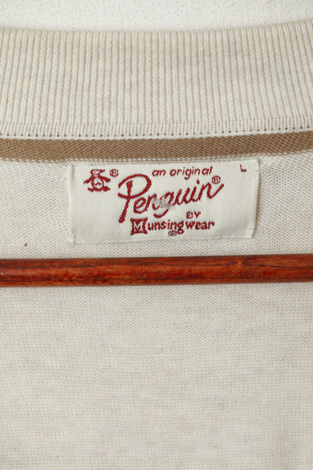 Penguin Men L Jumper Beige Cotton Polo NeckPullover Light Thin Sweater