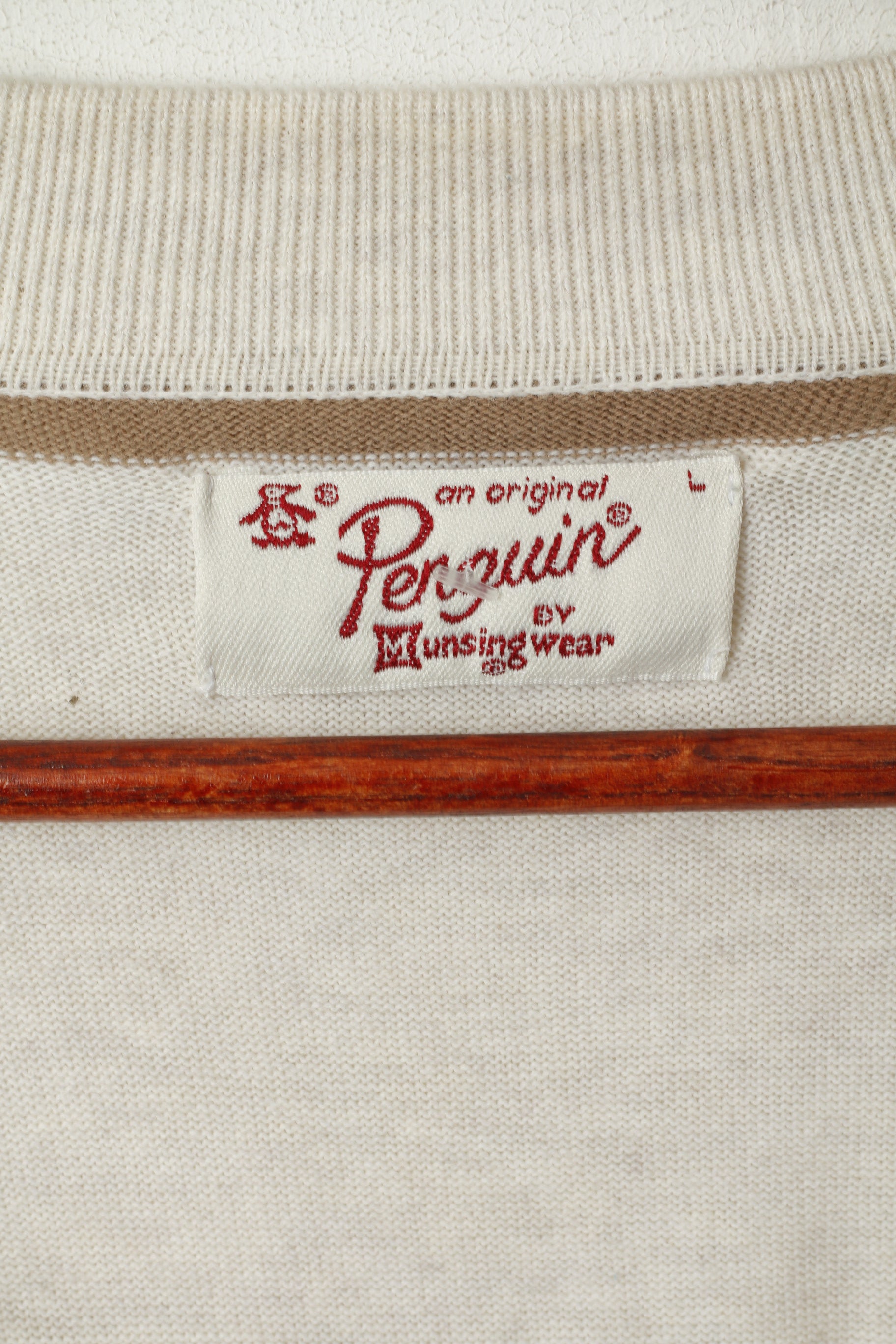 Penguin Men L Jumper Beige Cotton Polo NeckPullover Maglione leggero e sottile