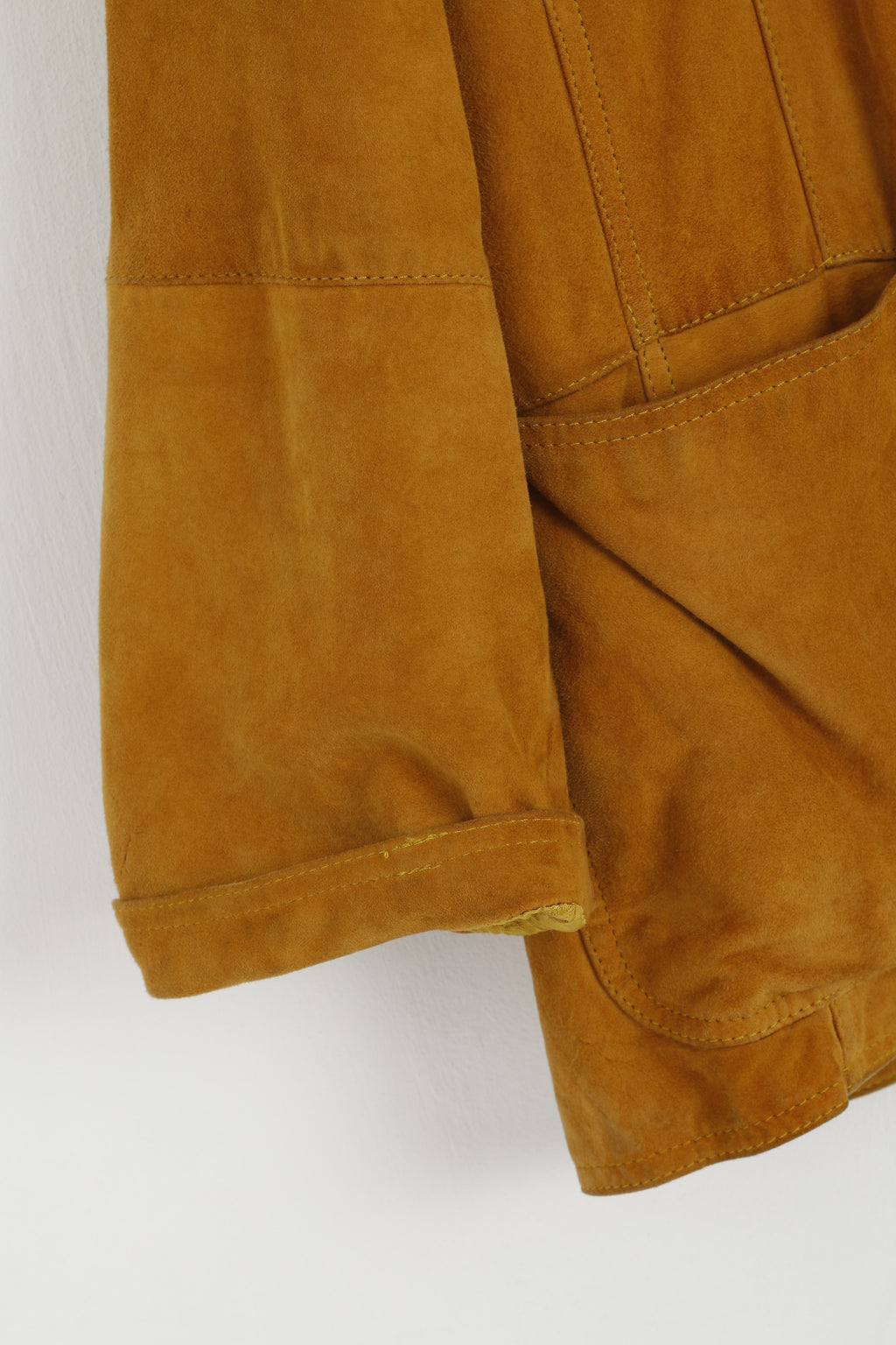 Vintage Women 48 XXL Jacket Mustard 100% Leather Suded Buttoned Casual Top