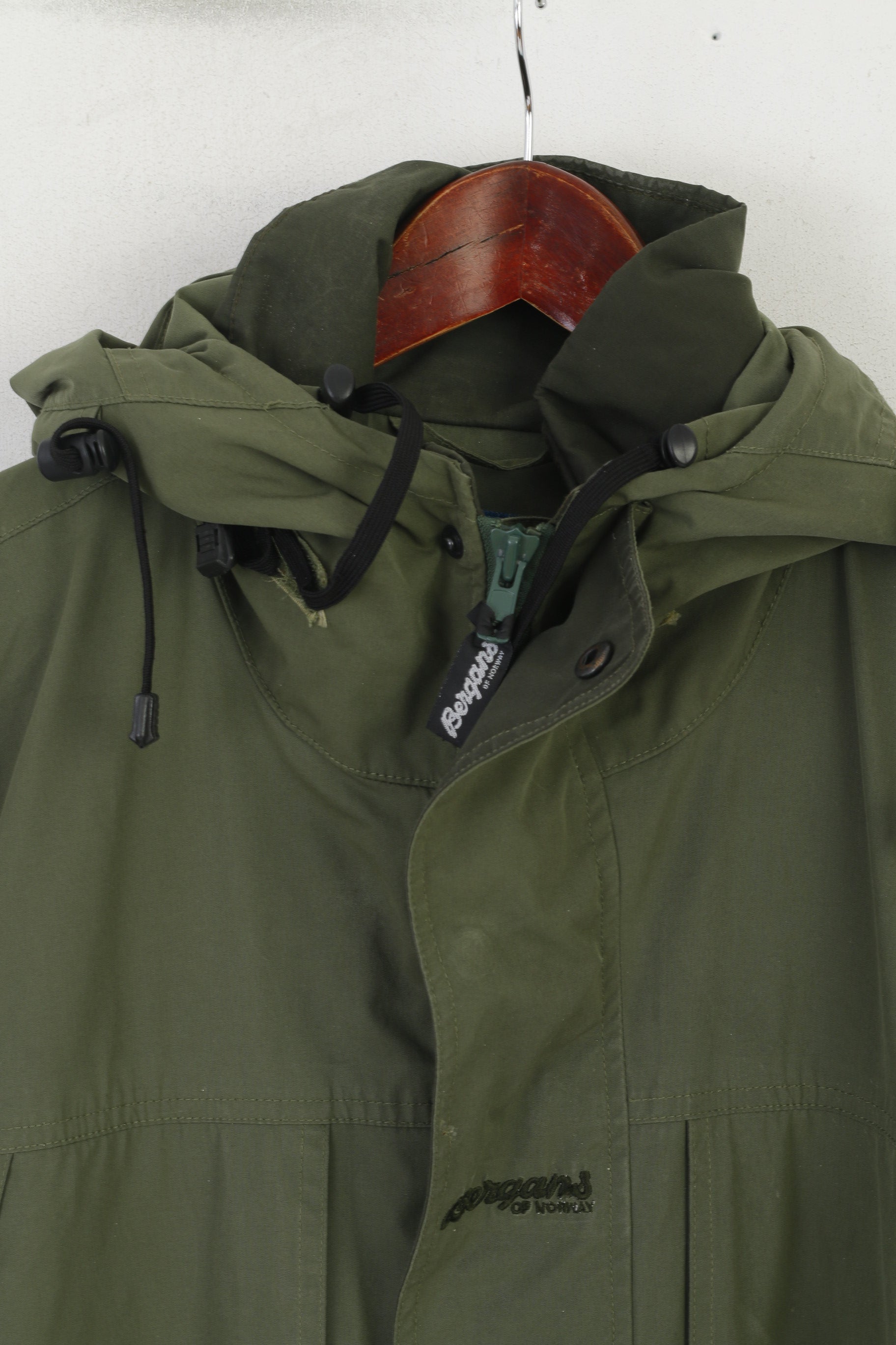 Bergans of Norway Men L Jacket Green Vintage Outdoor Hooded Zip Up