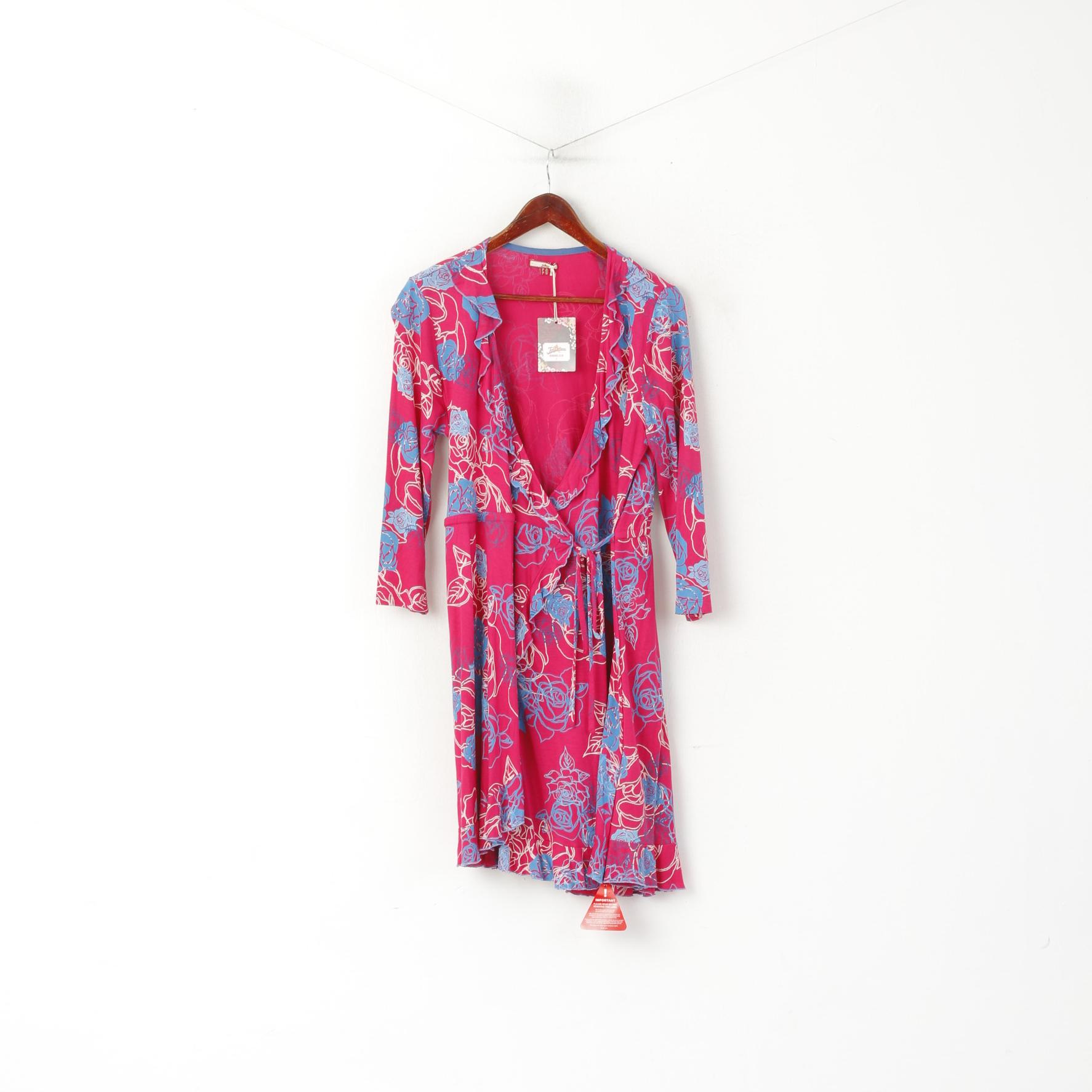 New Joe Browns Women 16 42 XL Dress Pink Blue Floral Viscose Midi 2/3 Sleeve