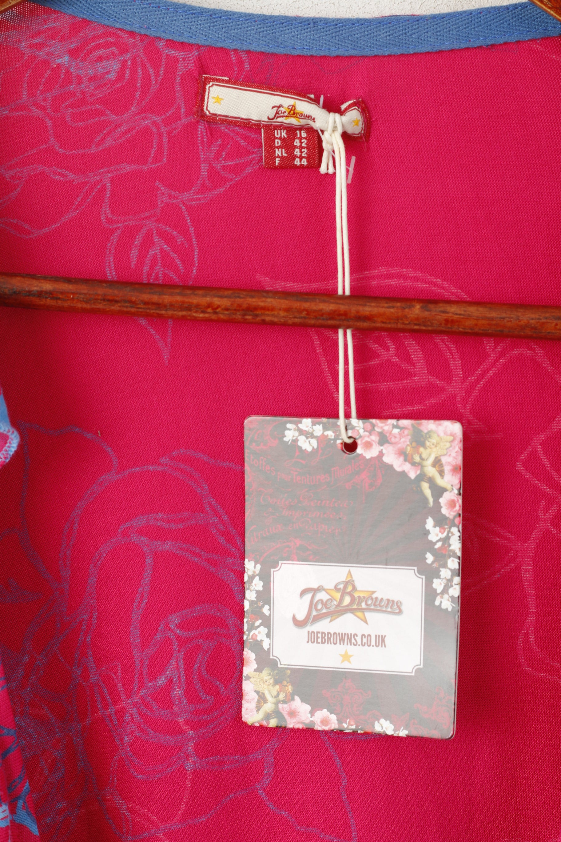 New Joe Browns Women 16 42 XL Dress Pink Blue Floral Viscose Midi 2/3 Sleeve