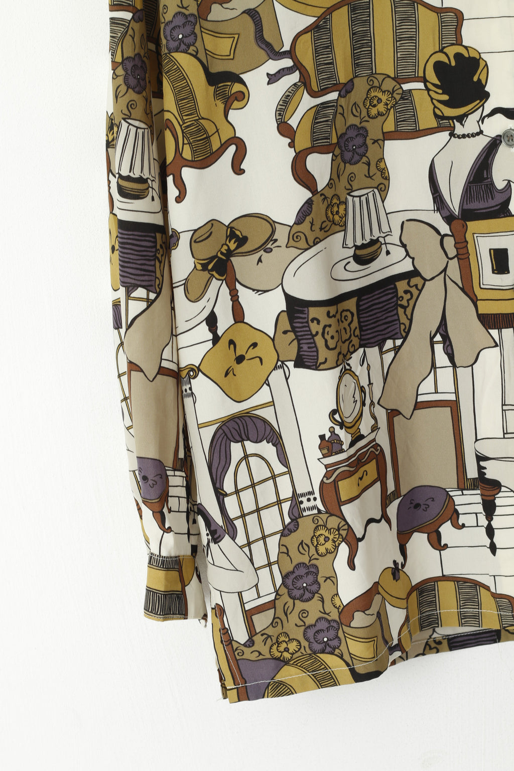 Mellann Femme L Chemise décontractée Crème Multi Imprimé Manches Longues Haut Vintage