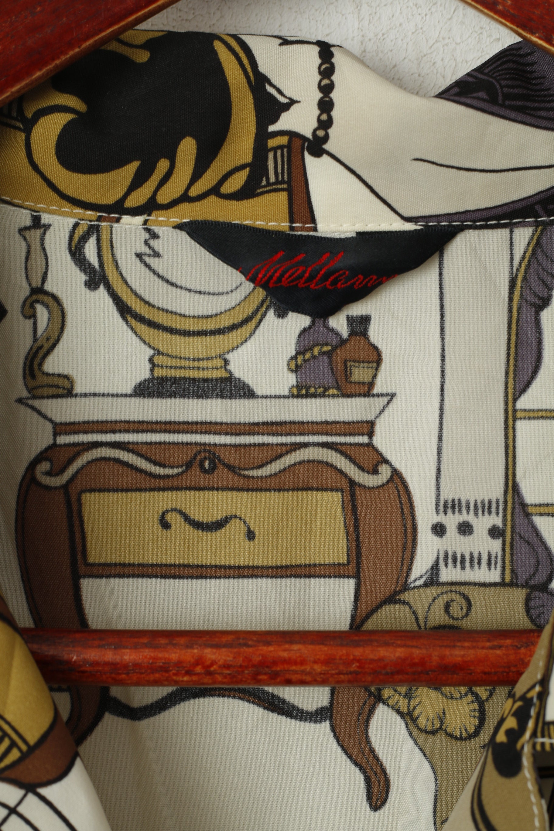 Mellann Camicia casual da donna L Crema Top vintage a maniche lunghe con stampa multipla