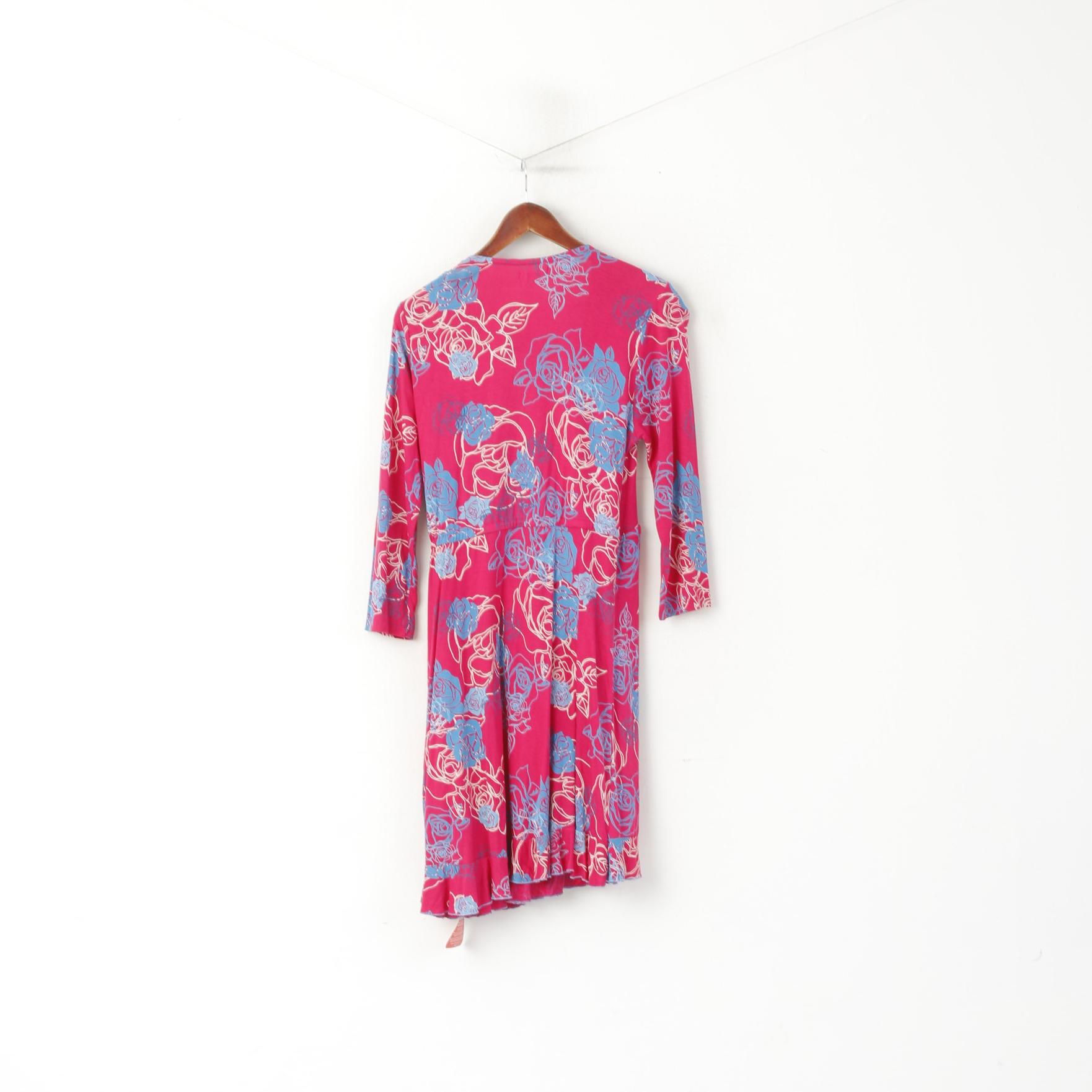 New Joe Browns Women 16 42 XL Dress Pink Blue Floral Viscose Midi 2/3 Sleeve