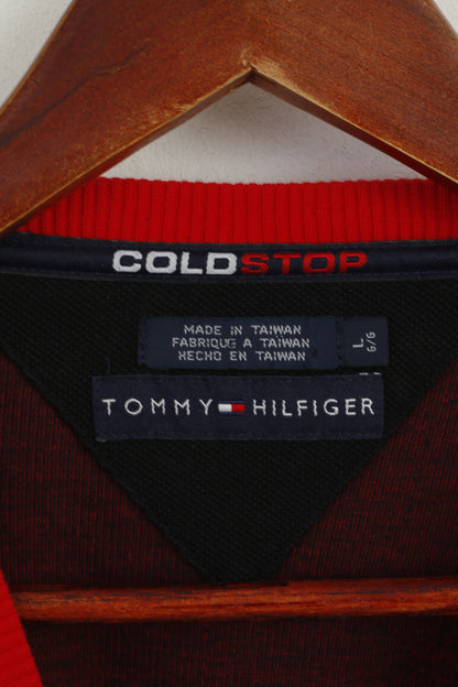 Tommy Hilfiger Men L Jumper Rouge Coton Mélangé Cold Stop Pull Col V