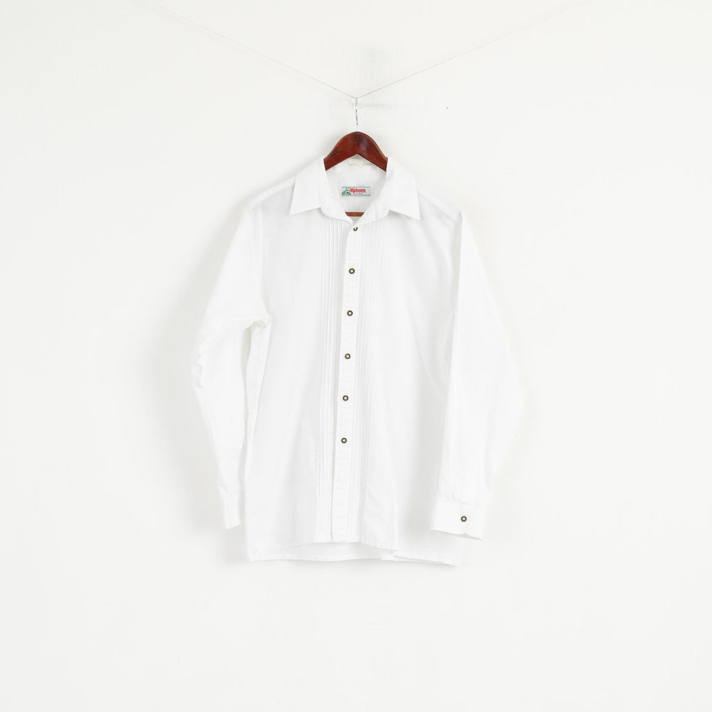 Alphorn Trachtenmode Hommes L Chemise décontractée Blanc Coton Manches Longues Tyrol Top