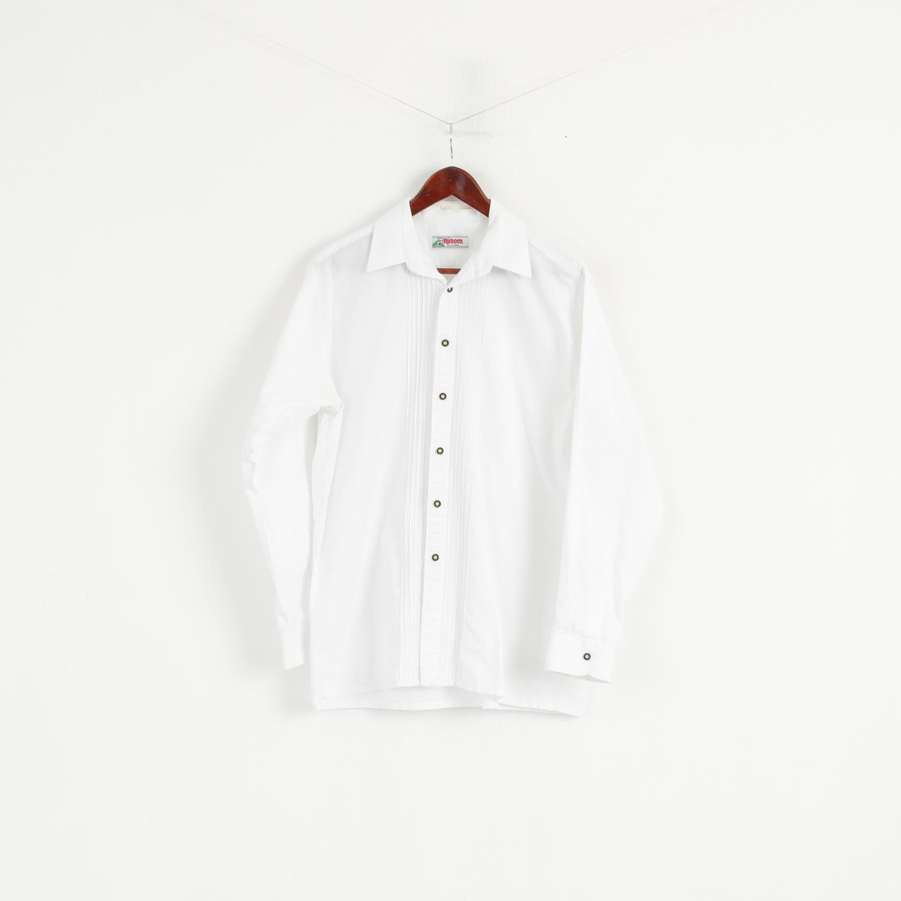 Alphorn Trachtenmode Hommes L Chemise décontractée Blanc Coton Manches Longues Tyrol Top