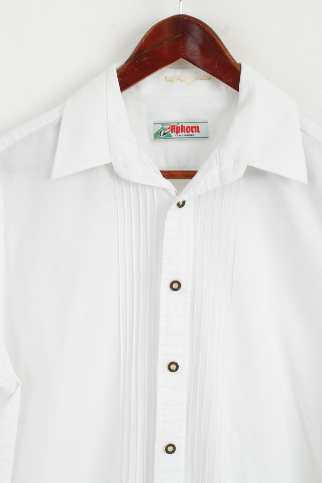 Alphorn Trachtenmode Hommes L Chemise décontractée Blanc Coton Manches Longues Tyrol Top