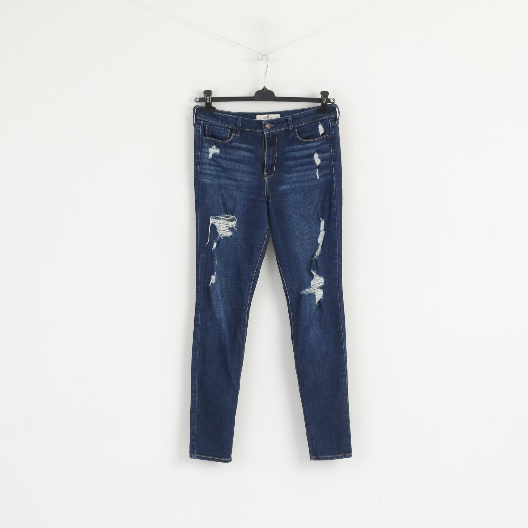 Pantaloni Hollister Donna 28 Pantaloni jeans skinny in cotone elasticizzato strappato blu scuro