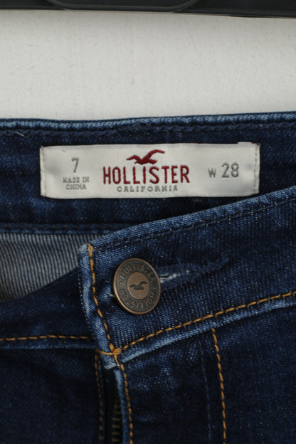 Hollister Women 28 Trousers Navy Denim Skinny Ripped Cotton Stretch Jeans Pants