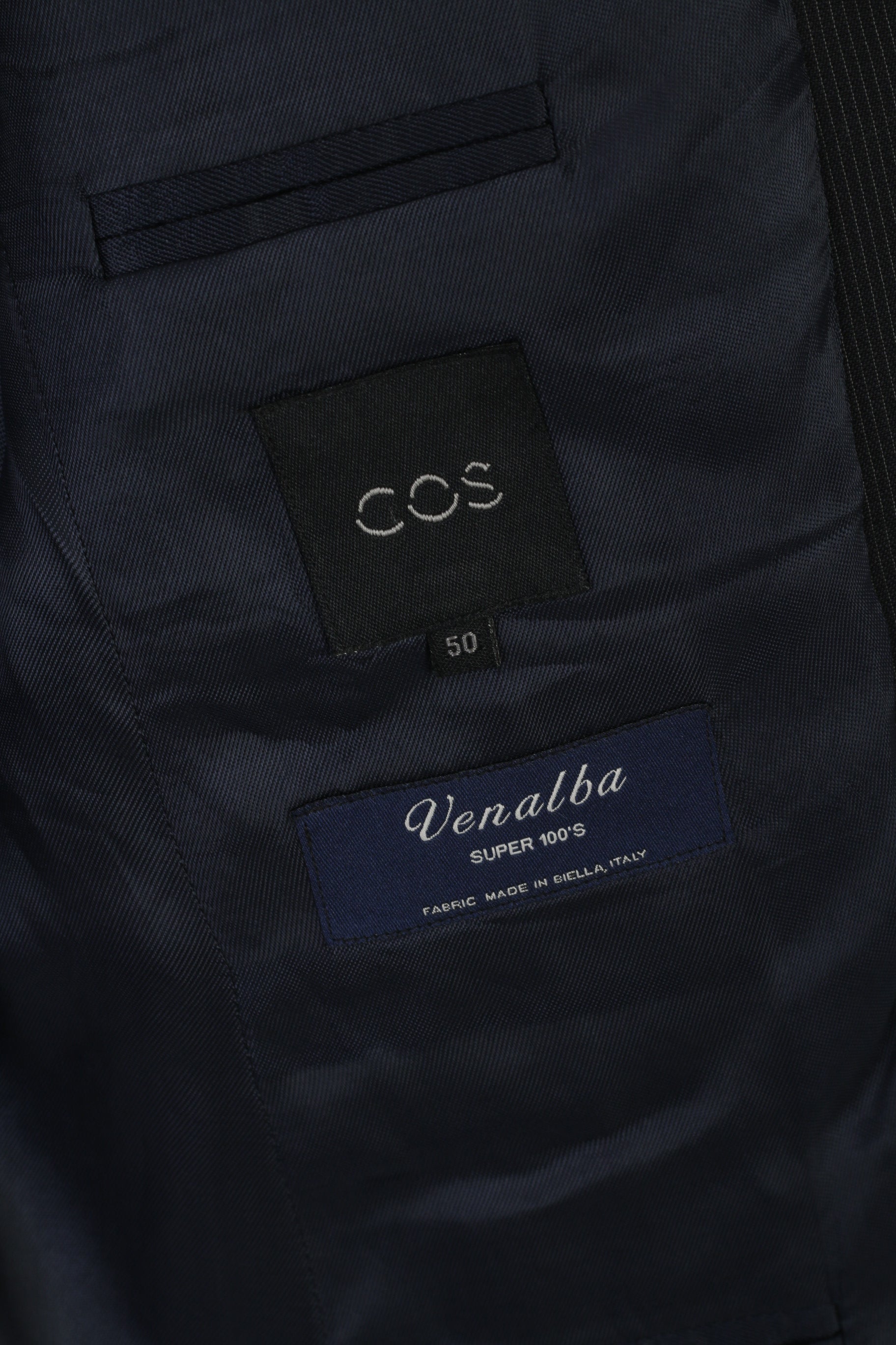 COS Hommes 50 40 Blazer Marine Rayé Laine Vanalba Super 100 Veste Simple Boutonnage