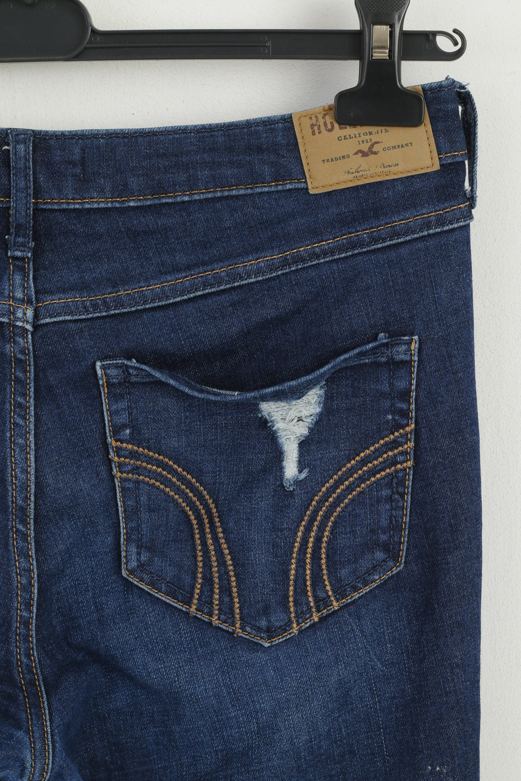 Pantaloni Hollister Donna 28 Pantaloni jeans skinny in cotone elasticizzato strappato blu scuro