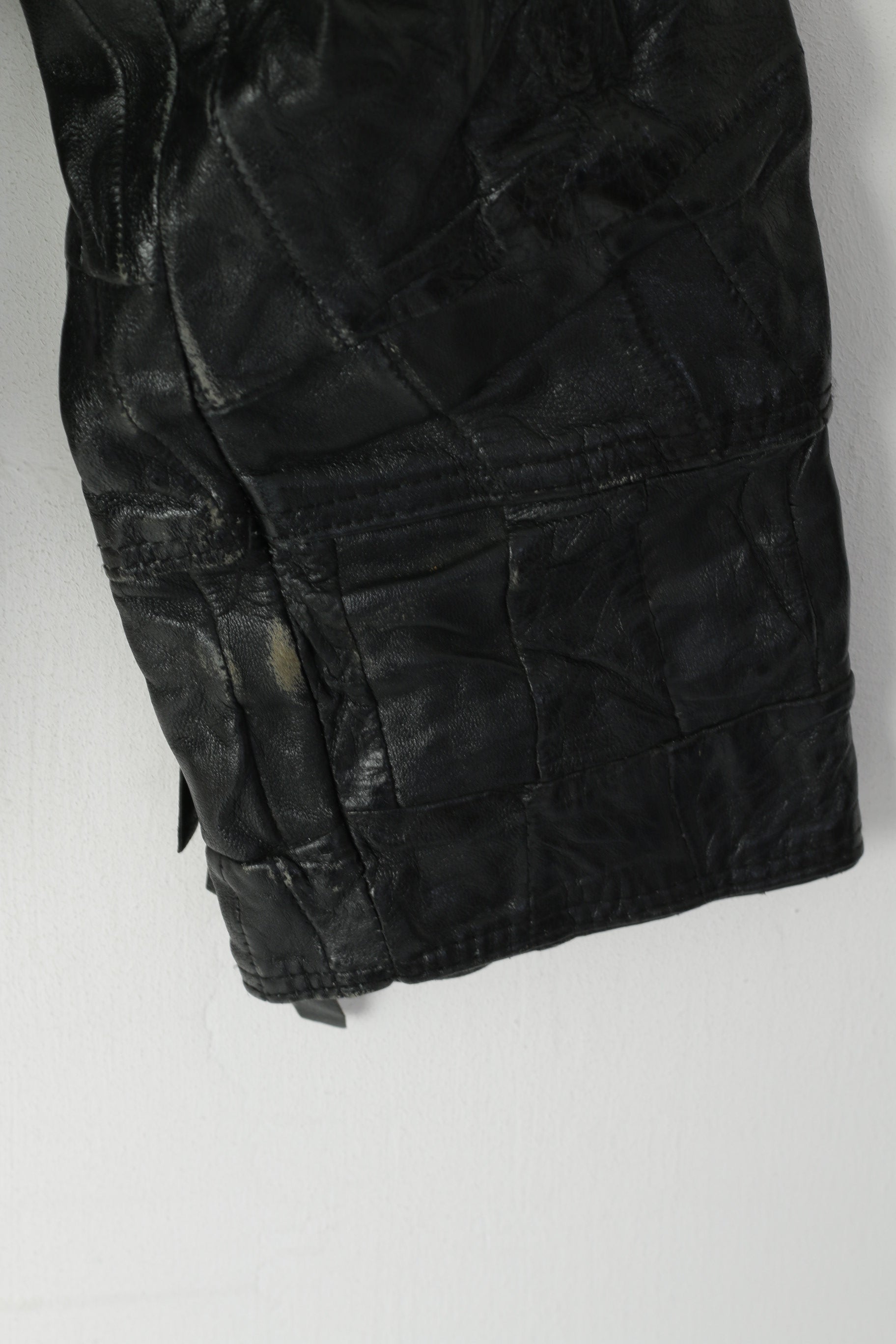 Giacca vintage da donna 42 L con frange in pelle nera, cerniera completa, morbido top da motociclista Western Ramones