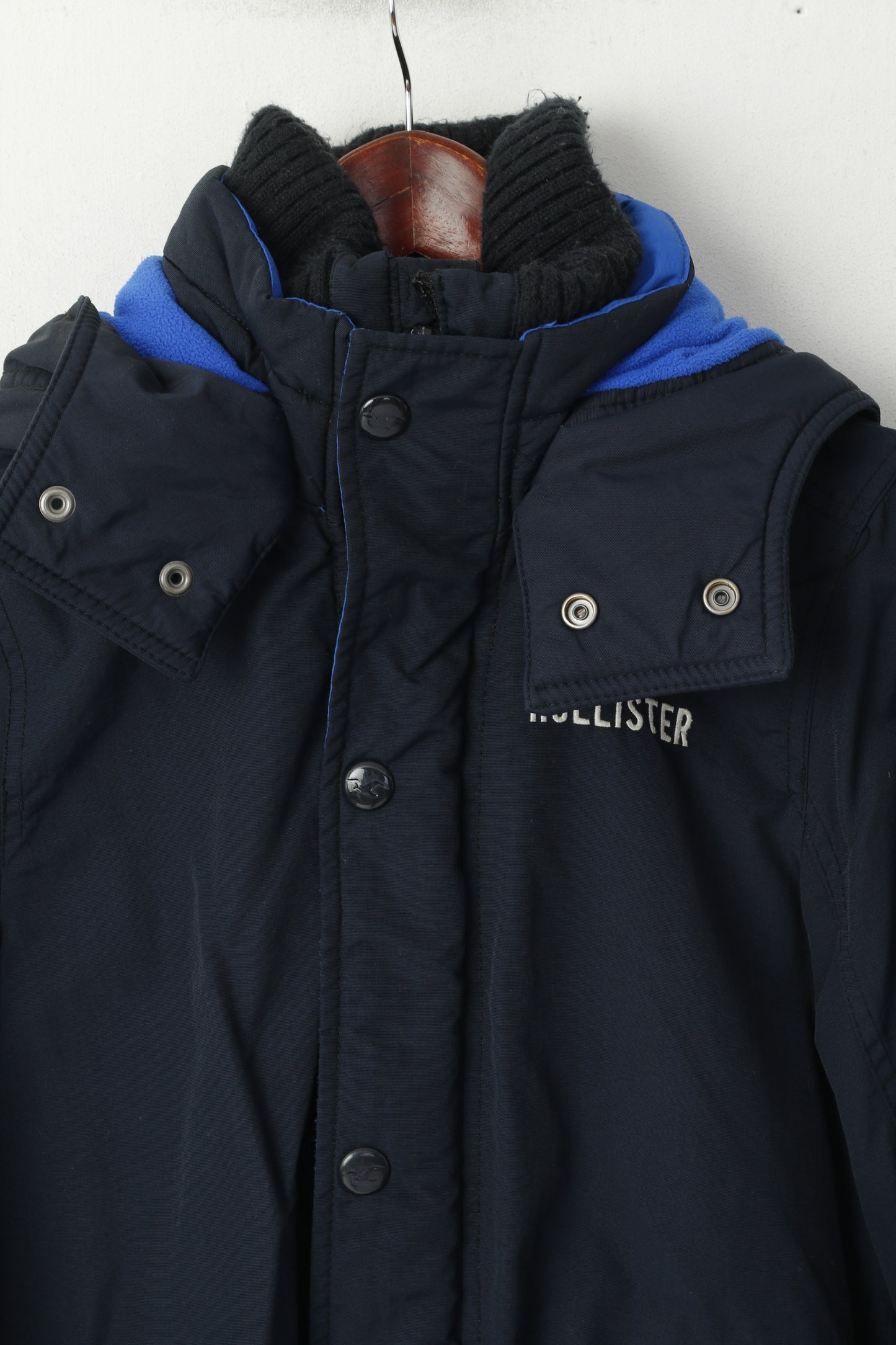 Hollister California Men S Jacket Navy Nylon Waterproof Hooded Full Zipper Casual Top