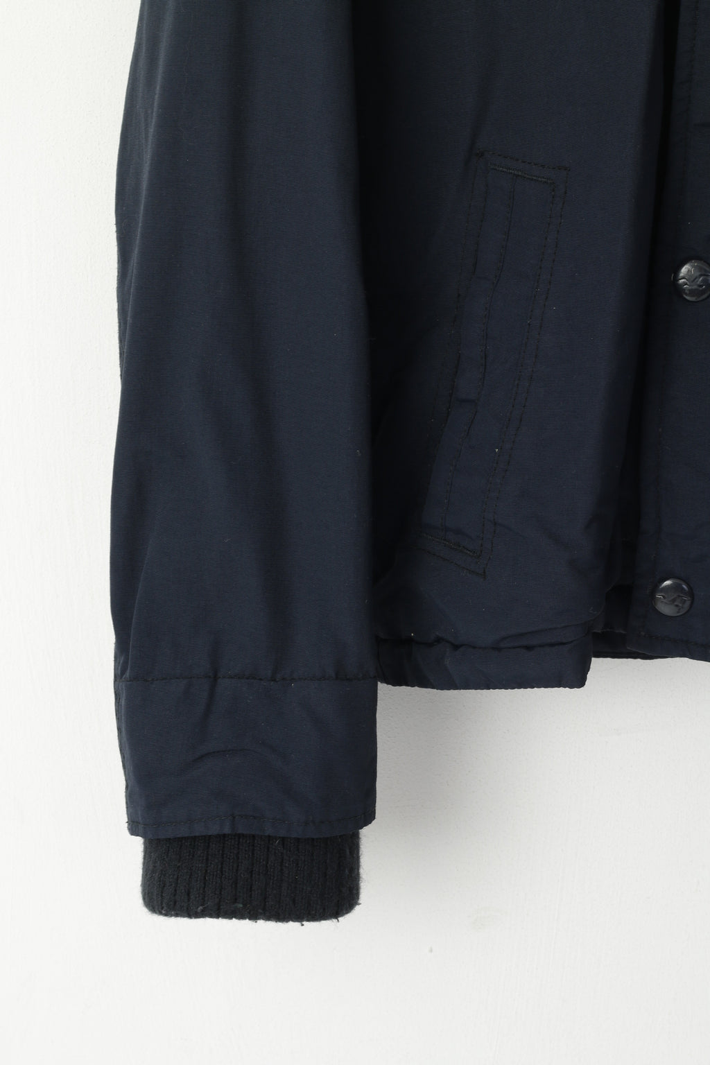 Giacca Hollister California da uomo, in nylon blu scuro, impermeabile, con cappuccio, cerniera intera, casual