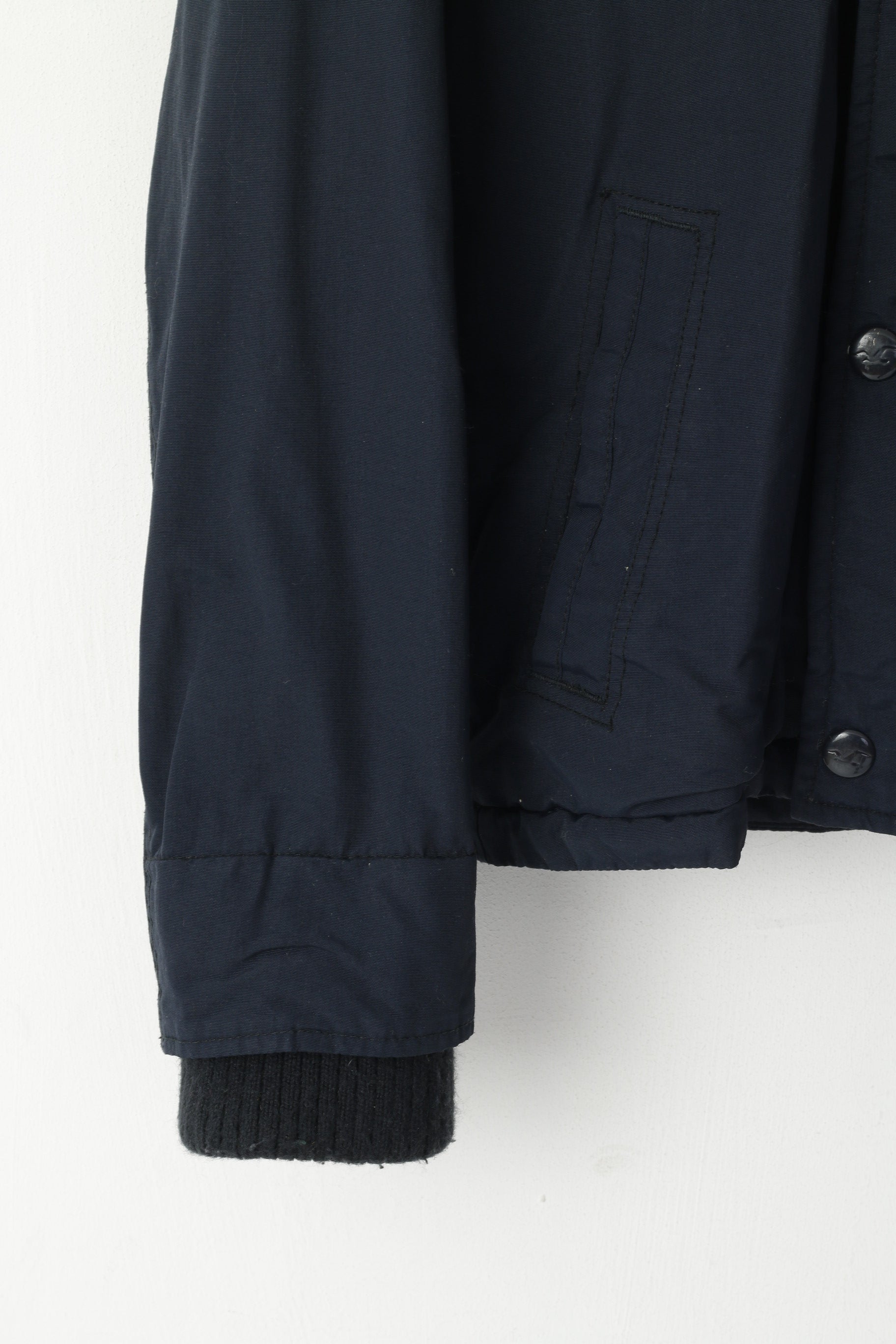 Giacca Hollister California da uomo, in nylon blu scuro, impermeabile, con cappuccio, cerniera intera, casual