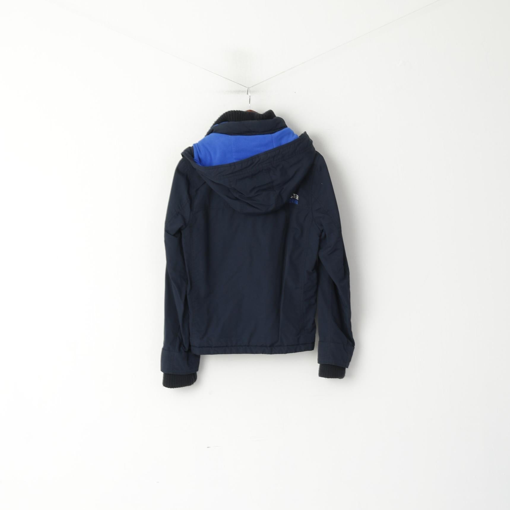 Giacca Hollister California da uomo, in nylon blu scuro, impermeabile, con cappuccio, cerniera intera, casual