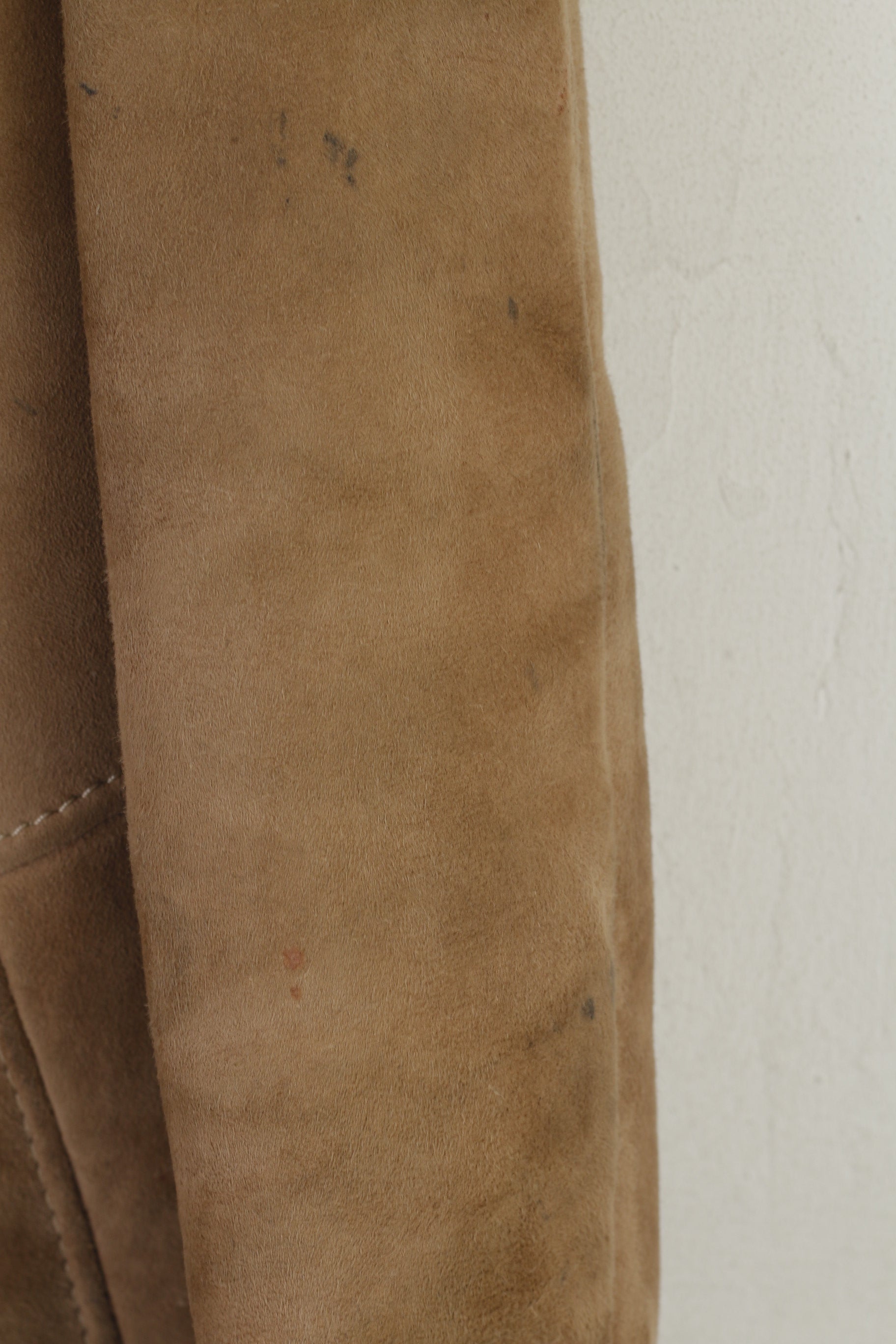 Vintage Women 44 S Coat Beige Leather Fur Collar Detailed Buttons Boho Warm Top