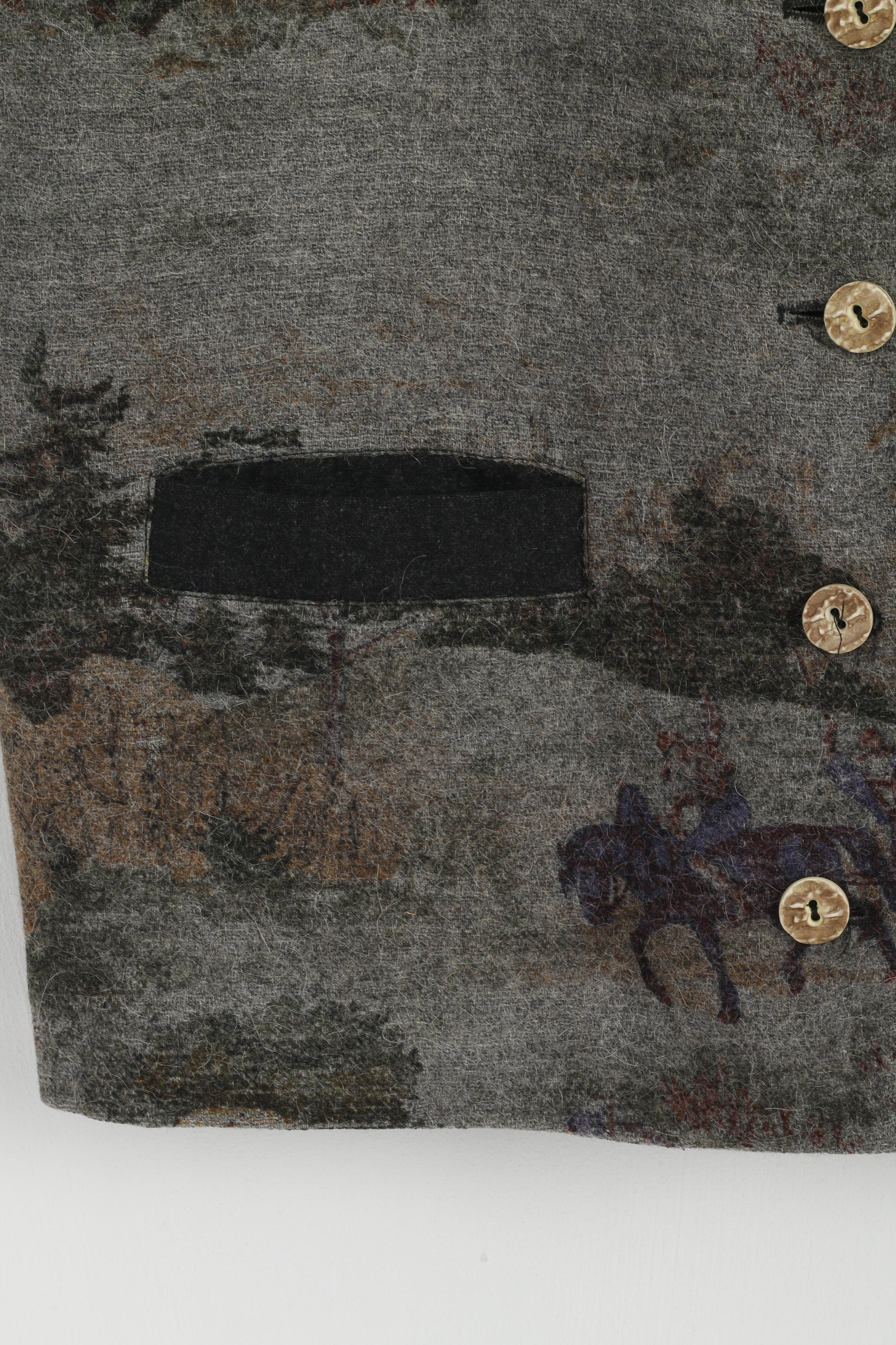 Gilet abbottonato casual stampato in lana grigia da donna vintage 44 XXL