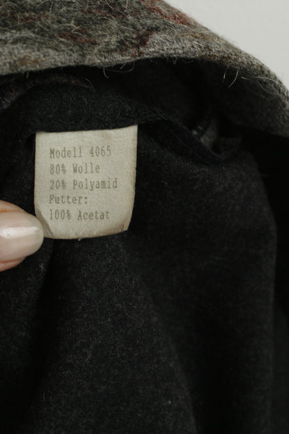 Vintage Women 44 XXL Bodywarmer Grey Wool Farm Tyrol Printed Casual Buttoned Vest