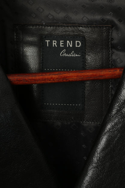 Trend Corneliani Men 54 XL Coat Black 100% Leather Made in Italy Double Breasted Top