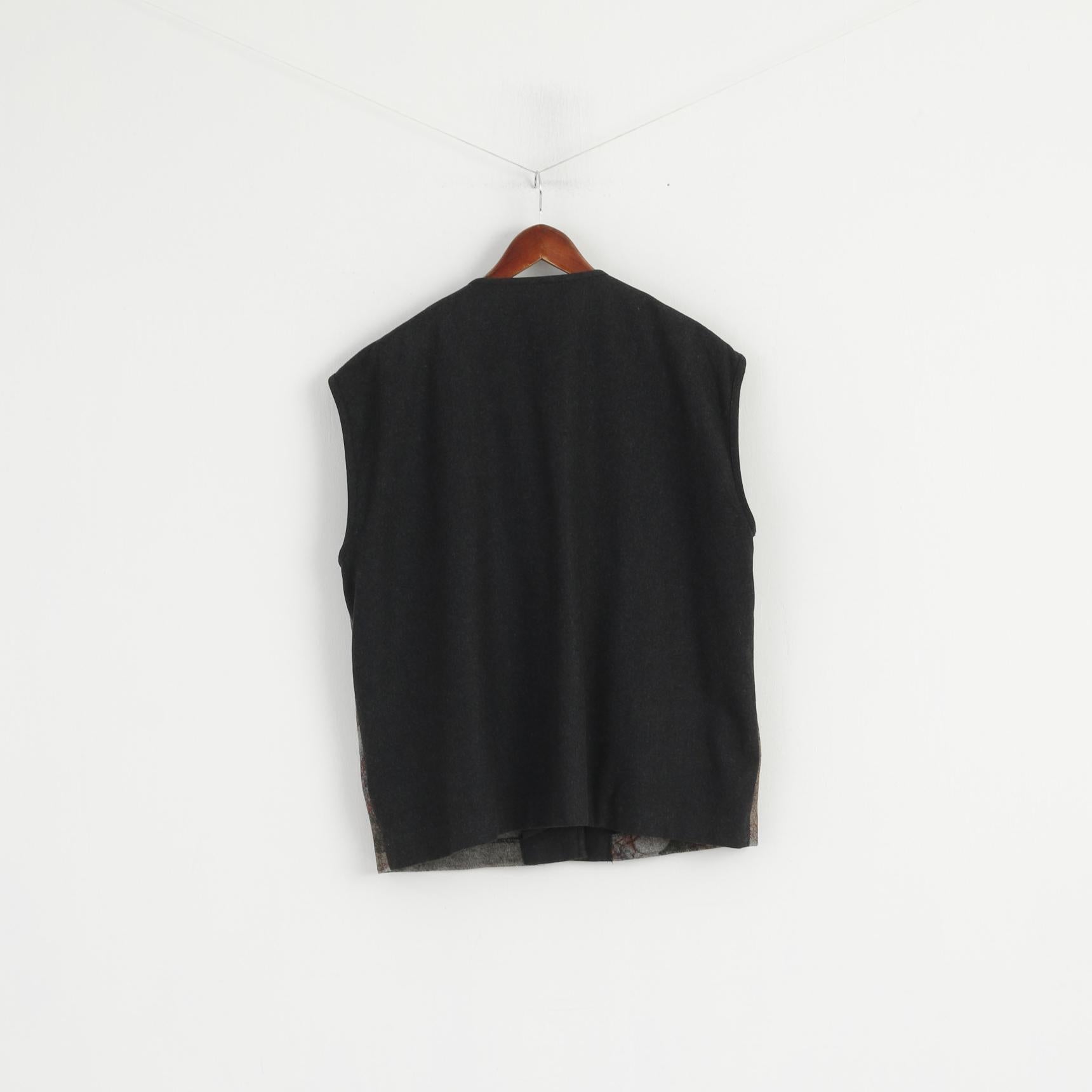 Gilet abbottonato casual stampato in lana grigia da donna vintage 44 XXL