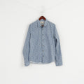 Hollister Men M Casual Shirt Blue Cotton Soft Printed Long Sleeve Button Down Collar Top