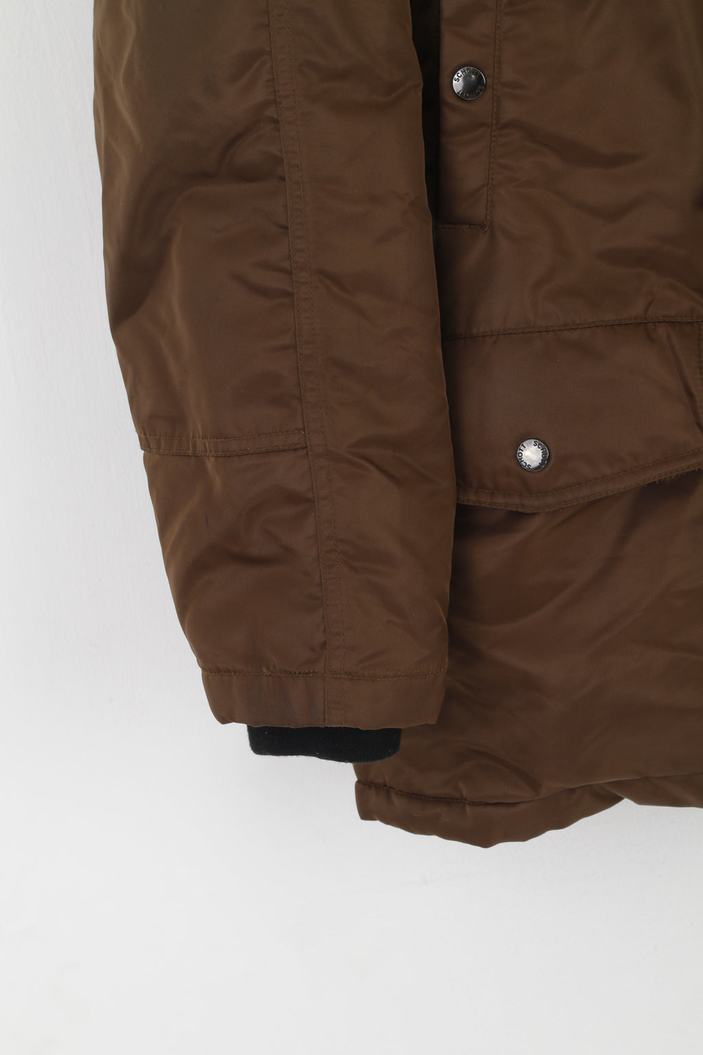 Schott Men S Bomber Jacket Brown Shiny Padded Hood Nylon Waterproof Top