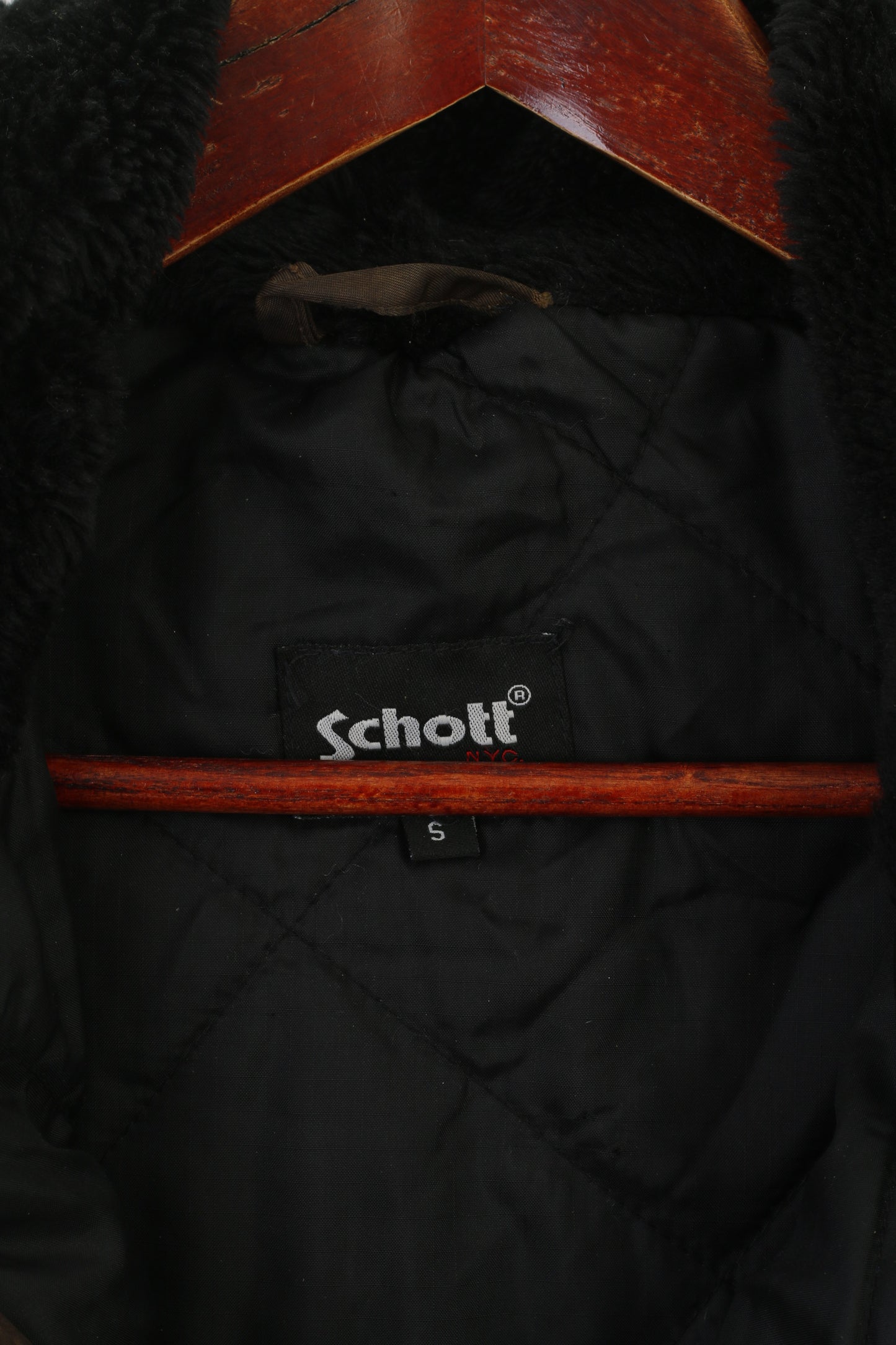 Schott Blouson Bomber Homme Marron Brillant Capuche Rembourrée Nylon Haut Imperméable