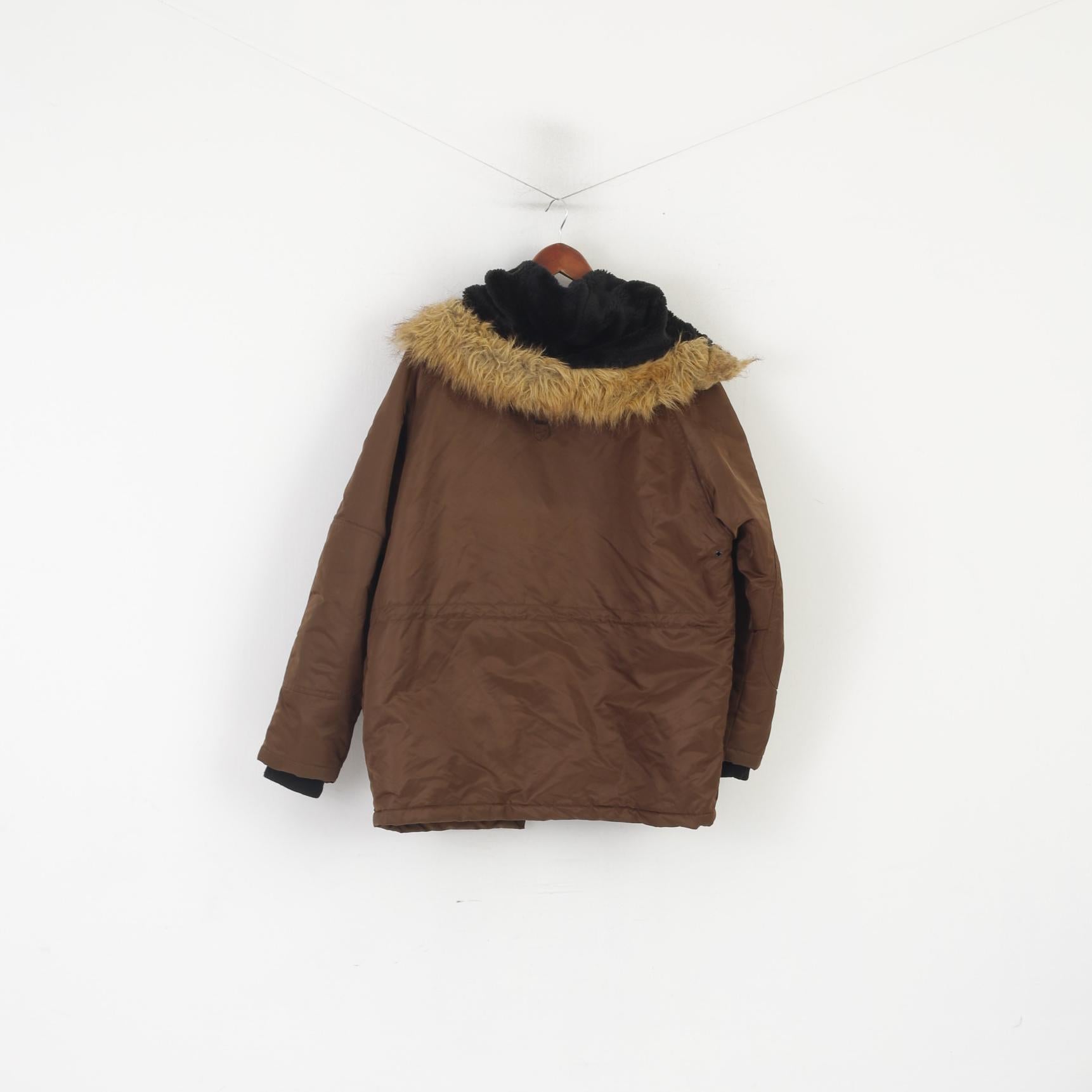 Schott Men S Bomber Jacket Brown Shiny Padded Hood Nylon Waterproof Top